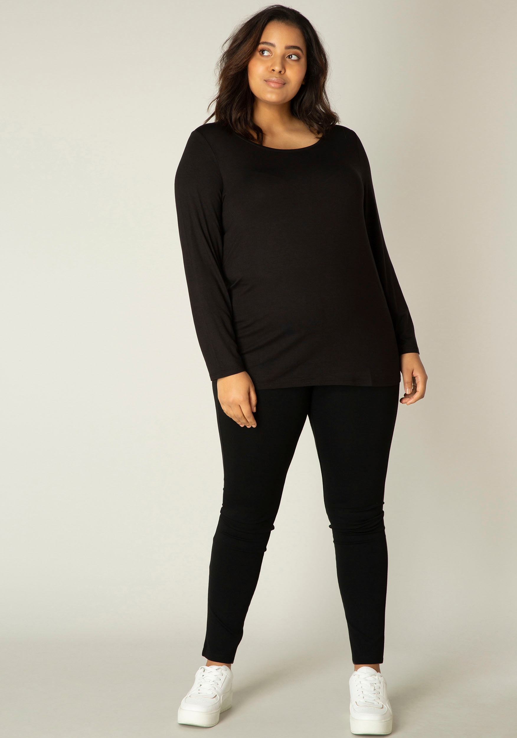 Base Level Curvy Langarmshirt, mit Rundhalsausschnitt