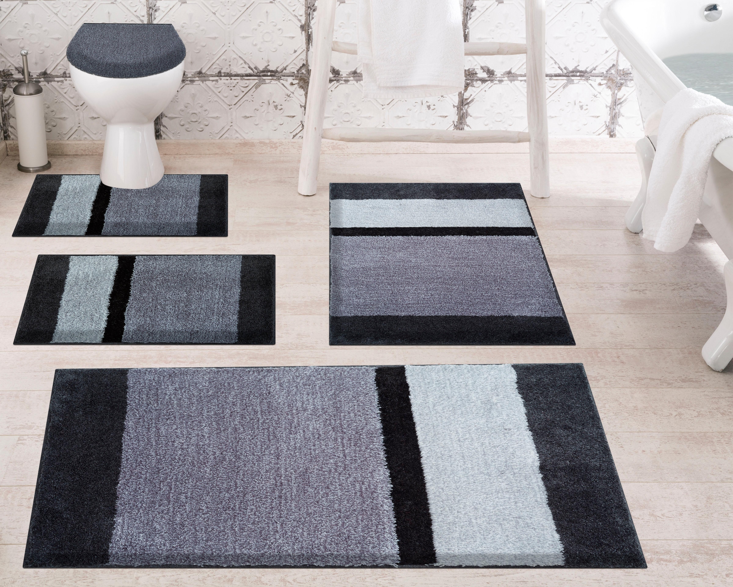 Grund Badematte »Room« Höhe 24 mm rutschhemmend beschichtet fußbodenheizungsgeeignet besonders dichter Flor, Badematte mit Streifen