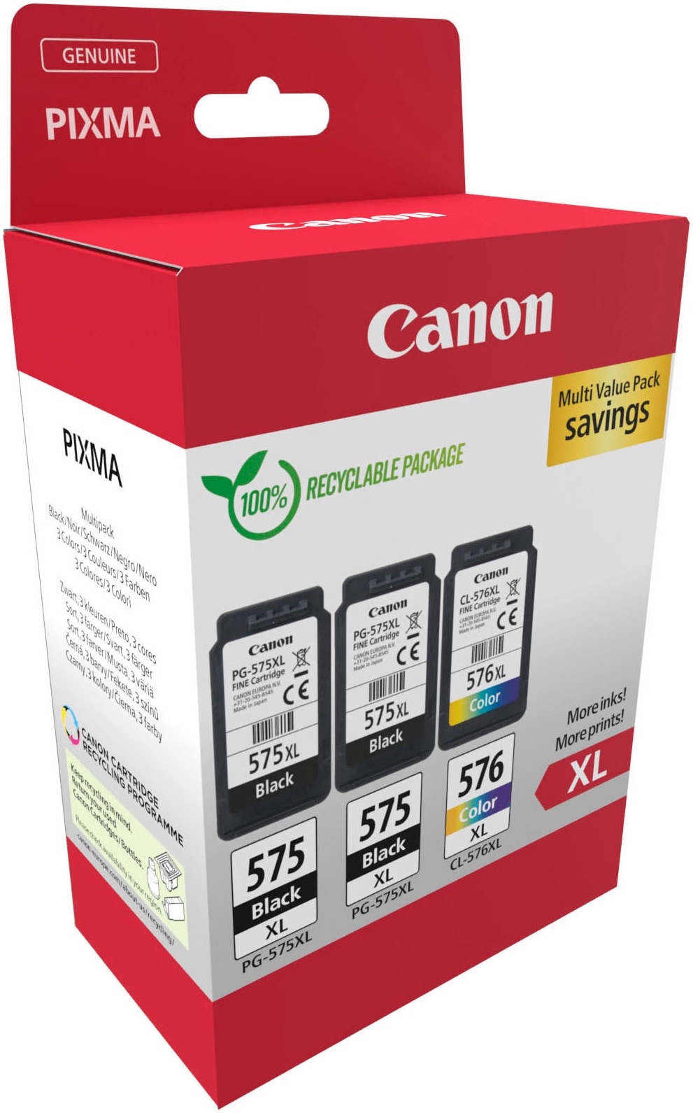 Canon Tintenpatrone »Multipaket mit zwei ergiebigen Canon PG-575XL / einer CL-576XL«, (Packung, 3 St.)