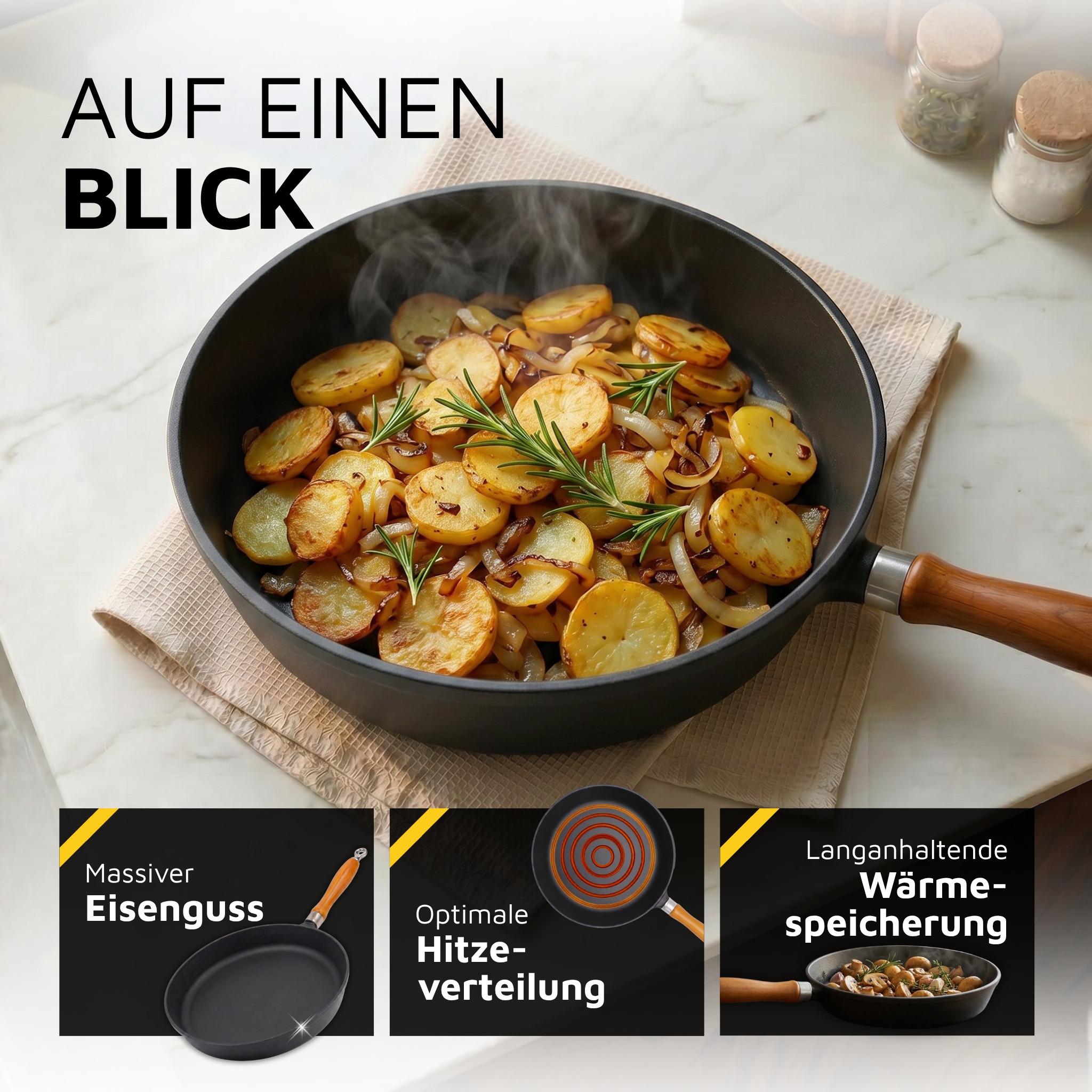 Krüger Bratpfanne »Einsenguss Pfanne RUSTICA« Gusseisen 1 Stk. tlg. für Induktions-Kochfelder geeignet
