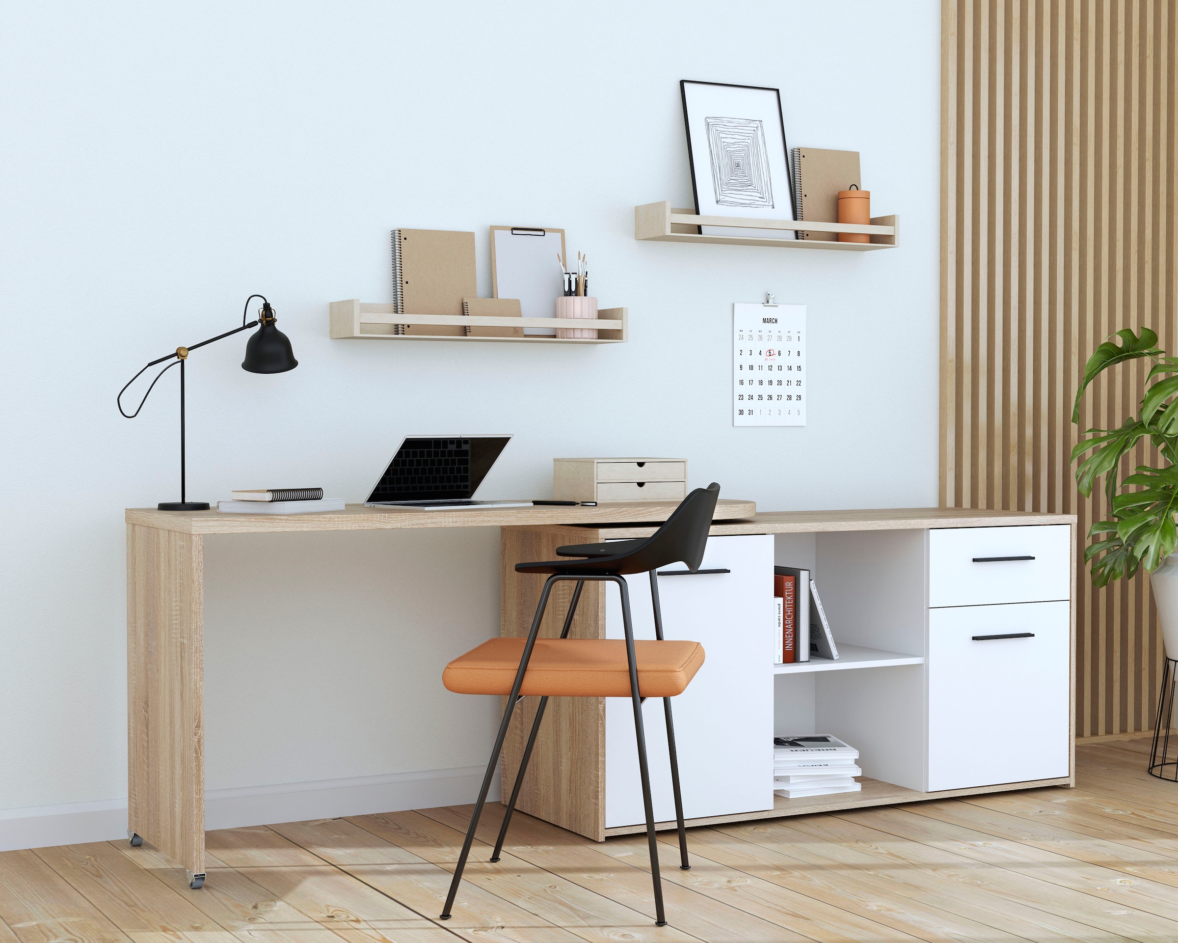 »Aliklia«, kaufen mit multifunktional, Sideboard Rollen, bei ausschwenkbar, FORTE OTTO Schreibtisch Tischplatte
