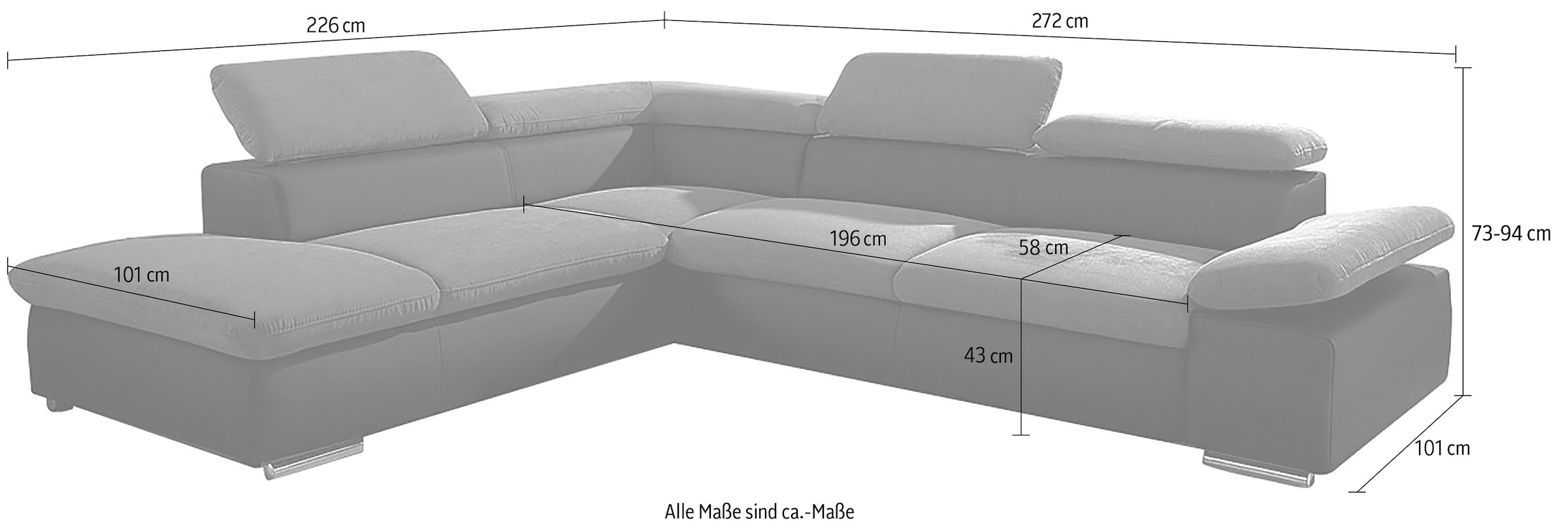 Ecksofa Valantine V, wahlweise mit Bettfunktion