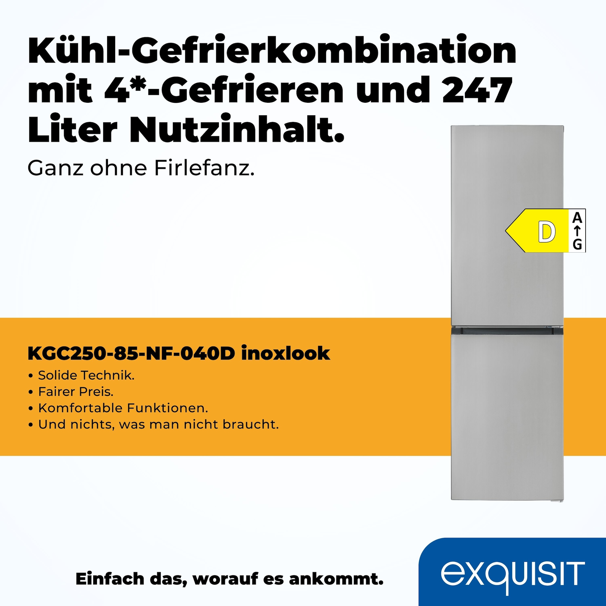 exquisit Kühl-/Gefrierkombination »KGC250-85--040D inoxlook«
