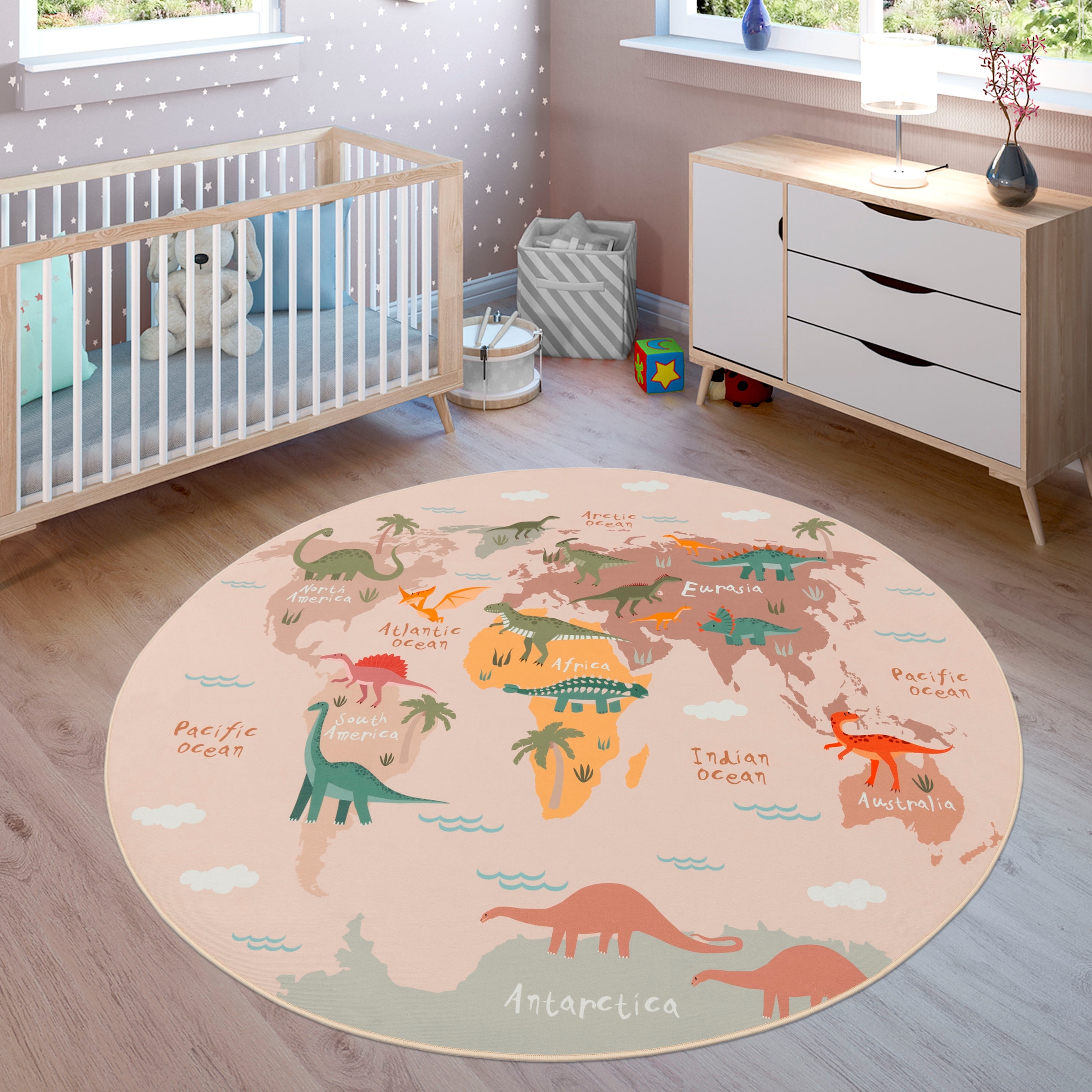 Paco Home Kinderteppich »Bino Spielteppich, rund, kaufen OTTO Motiv online Weltkarte & 583«, bei Dinosaurier, Kinderzimmer
