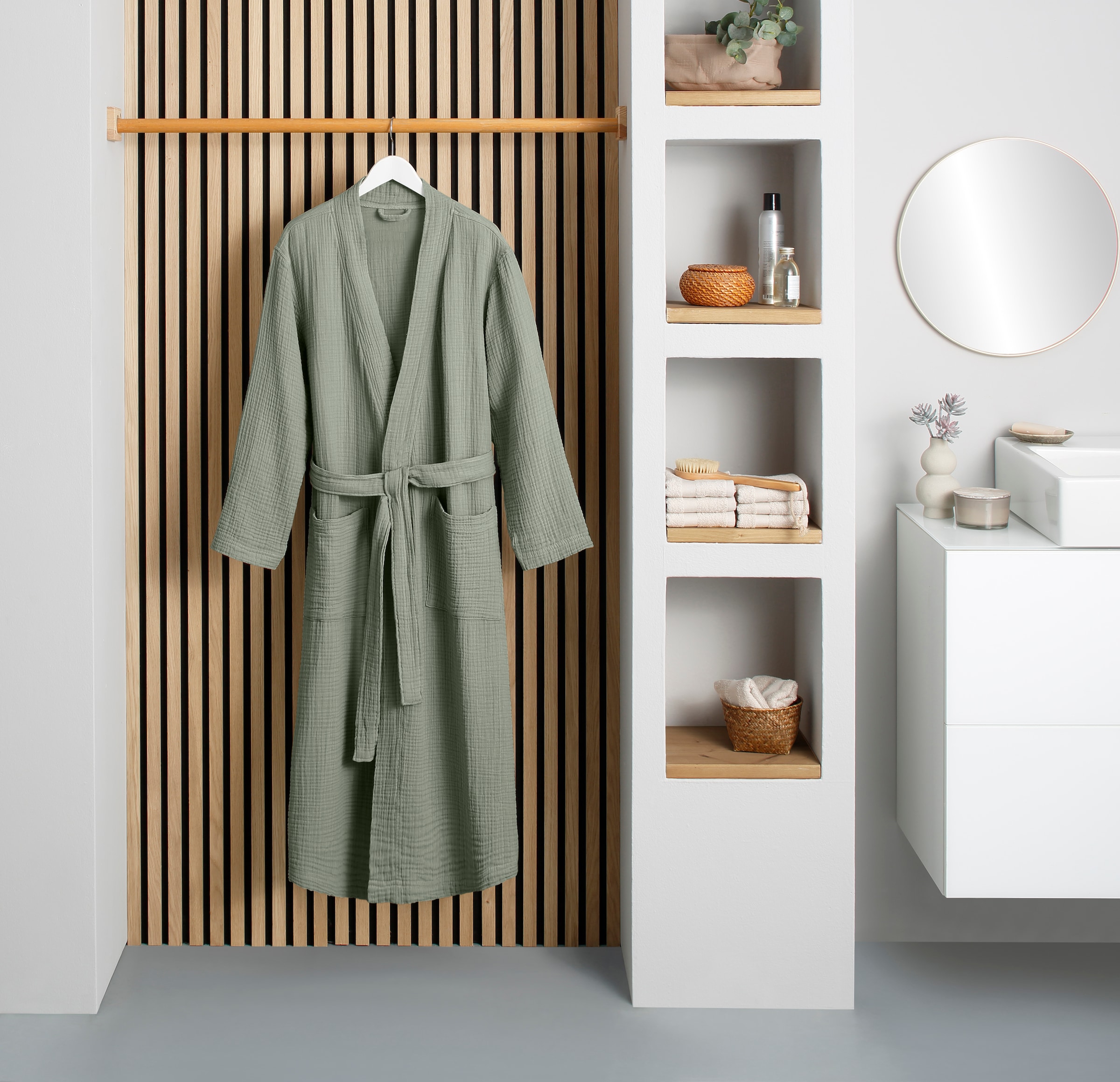 my home Bademantel »Juna Musselin, ideal für Sauna & Spa, Hotelbademantel, Morgenmantel« 1 Stk. modern, leichte Qualität, 100% Baumwolle