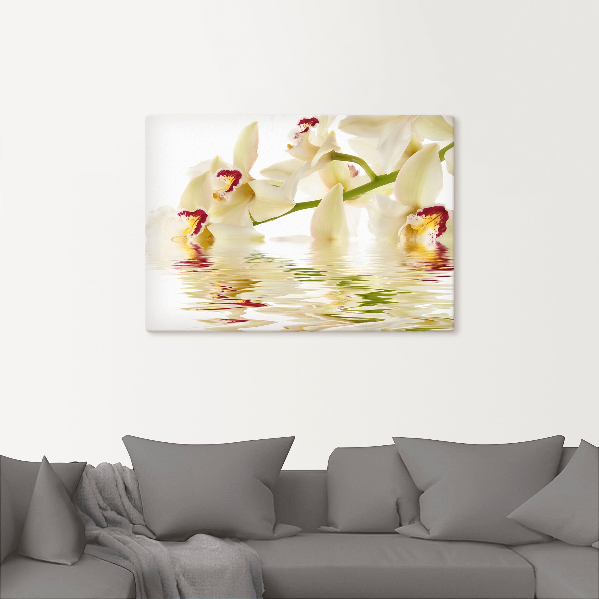 Artland Wandbild »Weiße Orchidee mit Wasserreflektion«, Blumen, (1 St.), als Leinwandbild, Poster in verschied. Größen