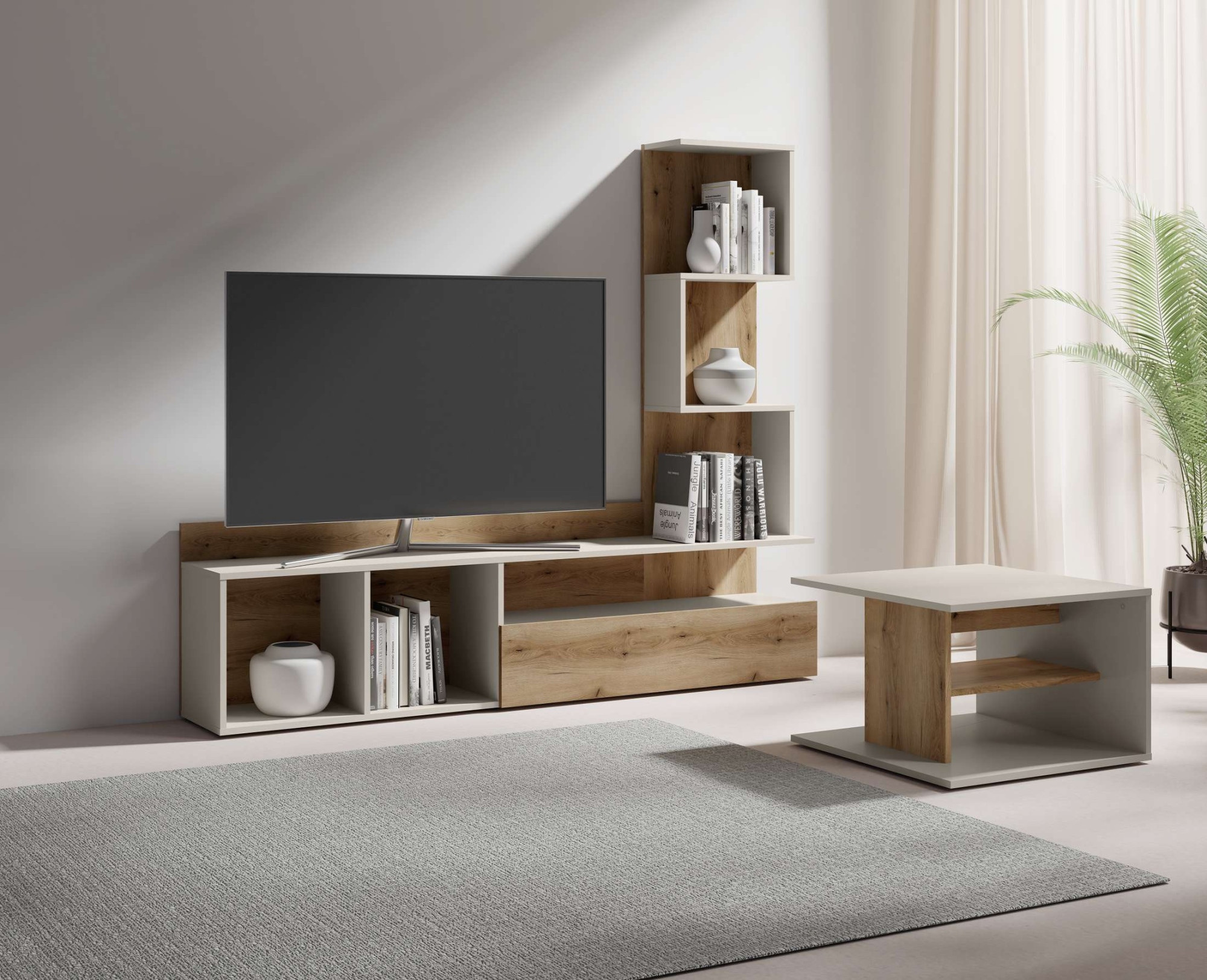 Home affaire Couchtisch »LUMIA Kaffeetisch mit viel Stauraum, 60x60cm, modernes Design« Beistelltisch mit Ablagefläche, Kaschmir/Natureiche