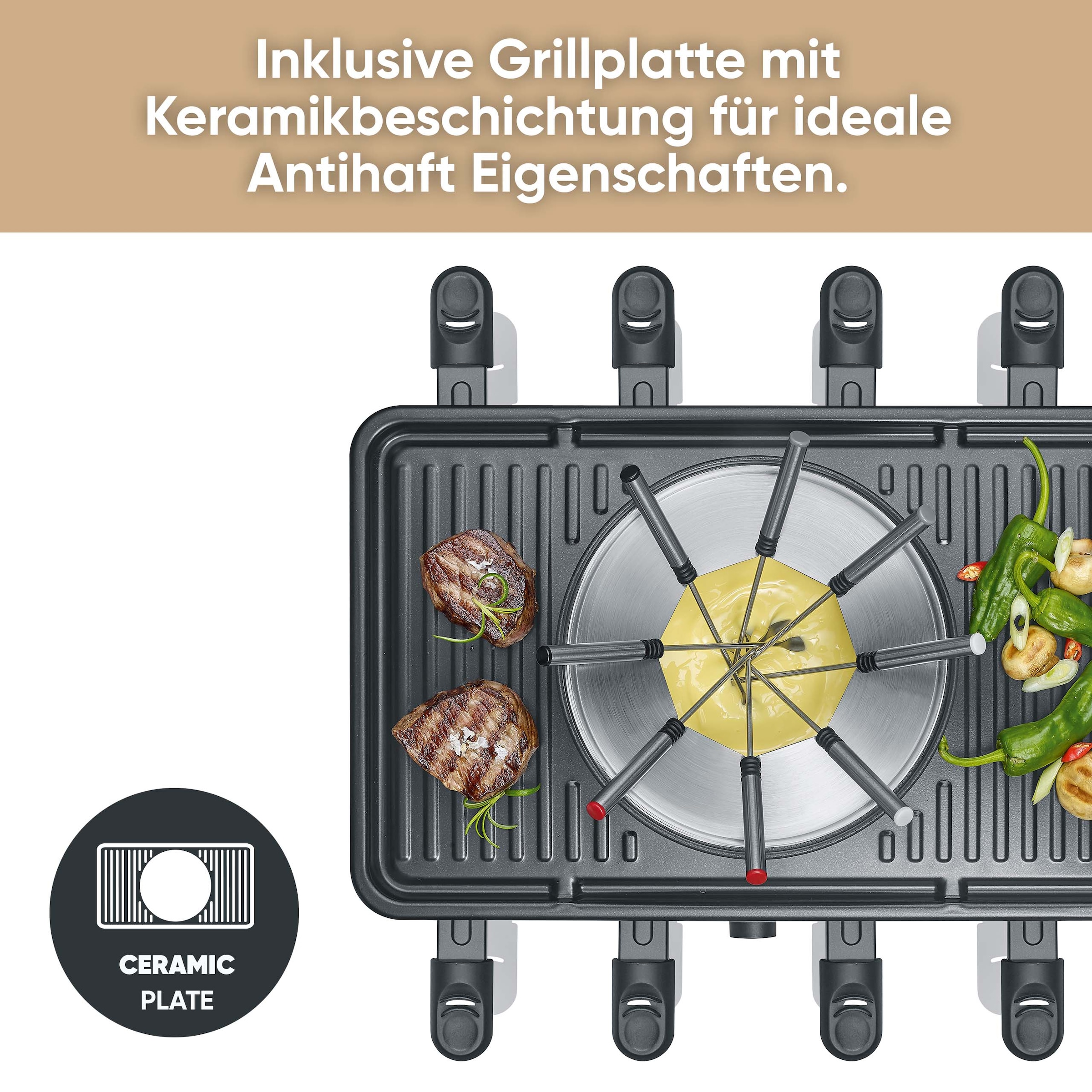 Severin Raclette und Fondue-Set »RG 2347« 8 Stk. Raclettepfännchen 1.400 W