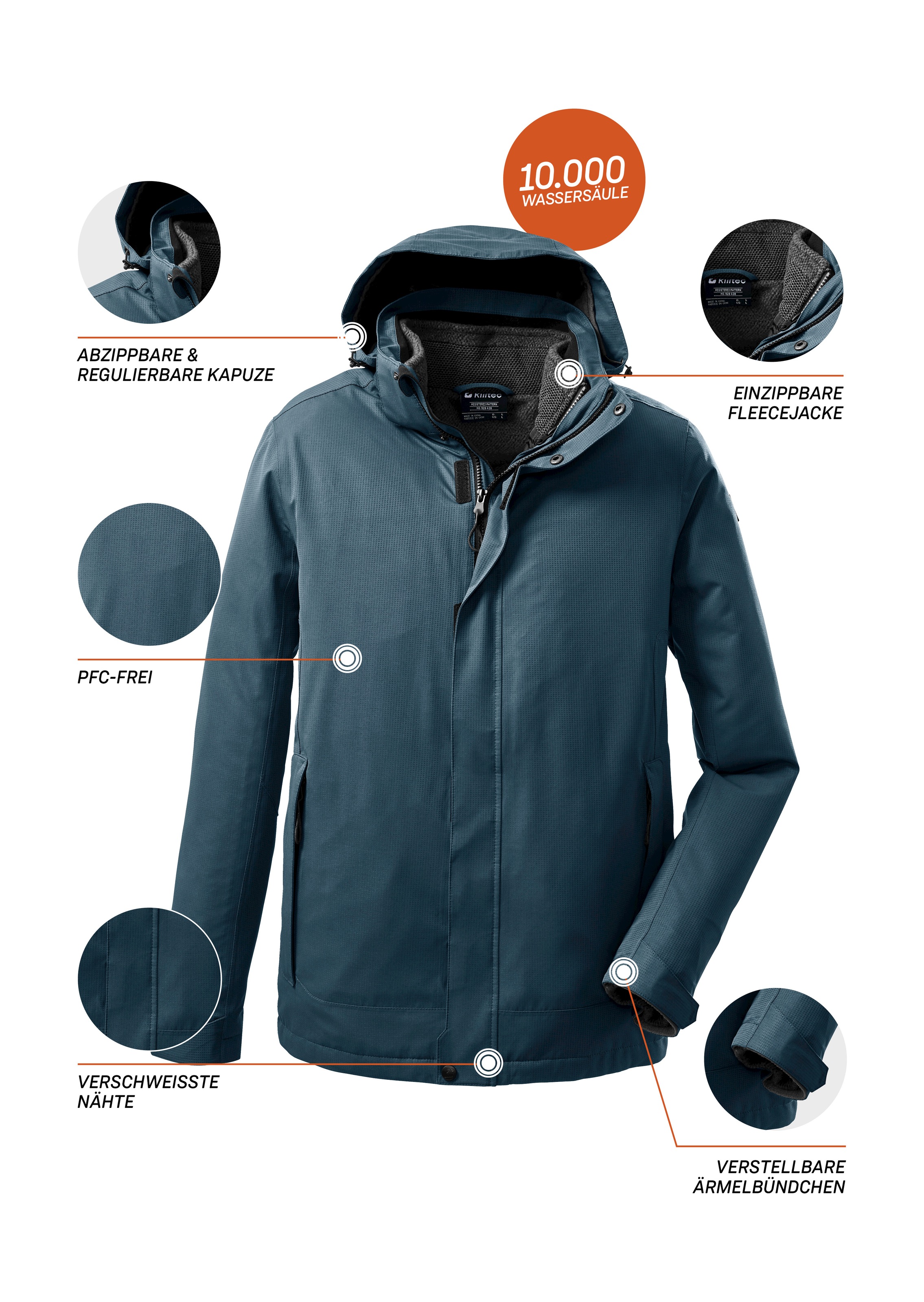 Killtec 3-in-1-Funktionsjacke »KOW 167 MN JCKT«, 3 in 1 Funktionsjacke, wasserdicht, atmungsaktiv, abnehmbare Kapuze