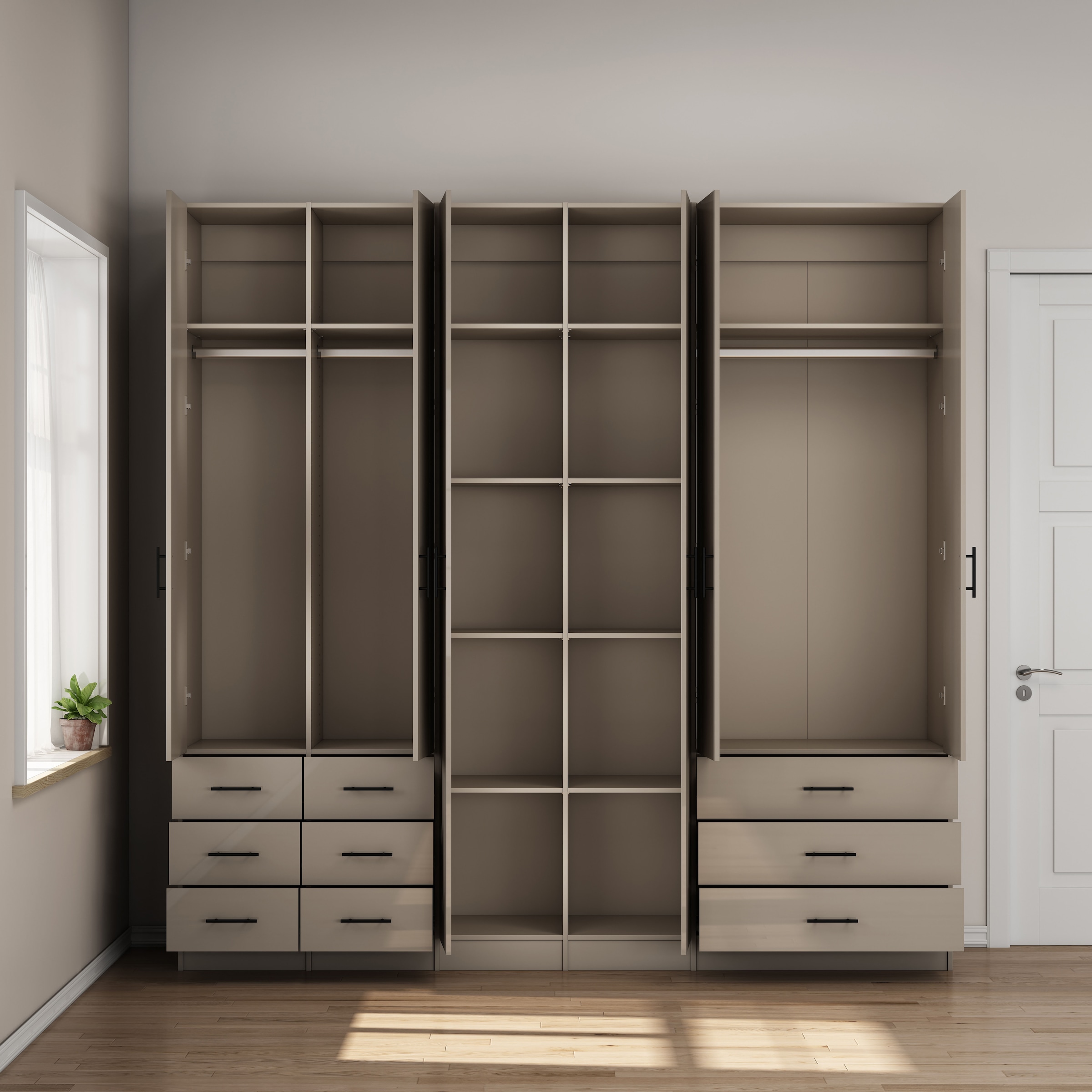 OTTO home Kleiderschrank »Trento Schlafzimmerschrank Garderobe hochglanz« in 2 unterschiedlichen Schrankhöhen wählbar,  Schrank mit 6 Türen und 9 Schubladen, Hochglanz-Fronten, 2,39m Höhe