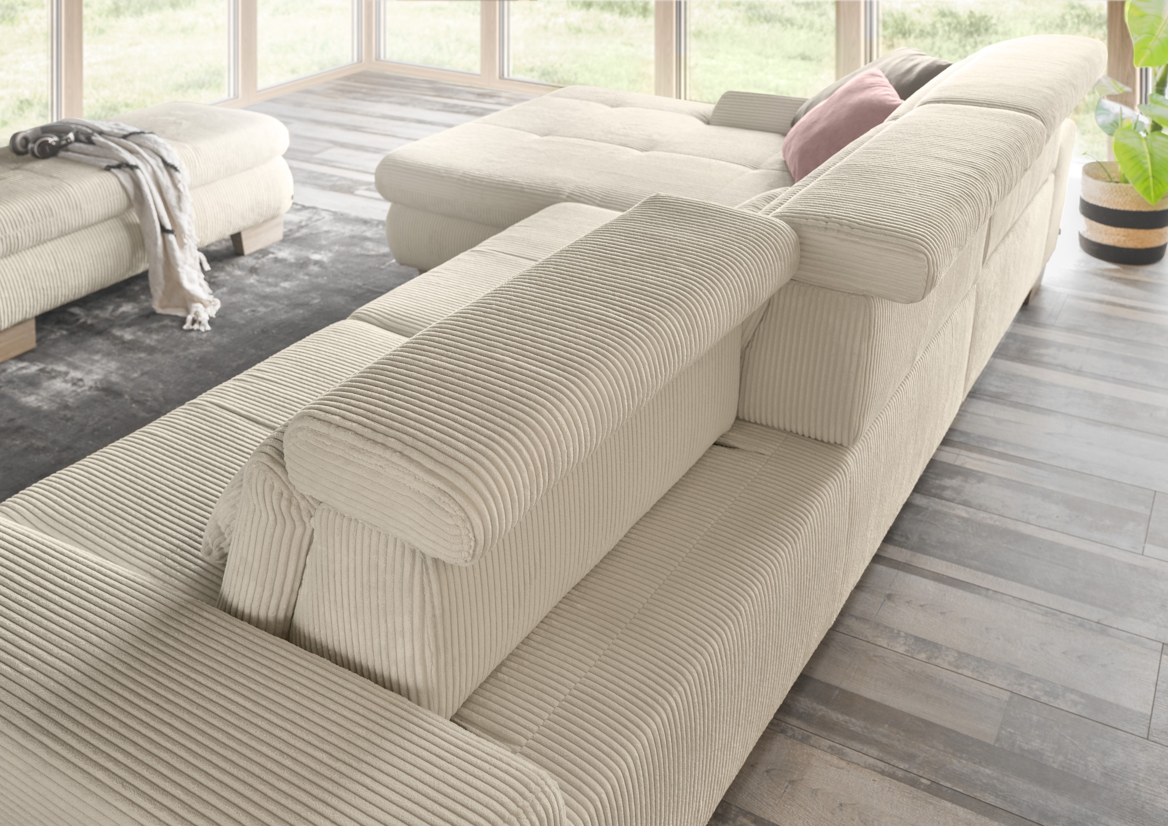 set one by Musterring Ecksofa »SO 3400, Cord, Sitzhöhe 47cm oder 49cm, inkl. Sitztiefenverstellung«, mit Canape und verschiedenen Funktionen, Kaltschaum, B307 x T195 cm