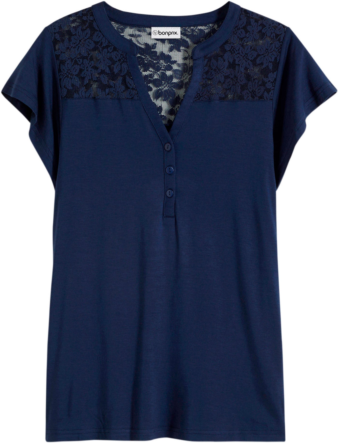 bonprix Henleyshirt »Henleyshirt aus Viskose-Mix« figurumschmeichelnde Passform, Kurzarm, aus Viskose-Mix mit Elasthan