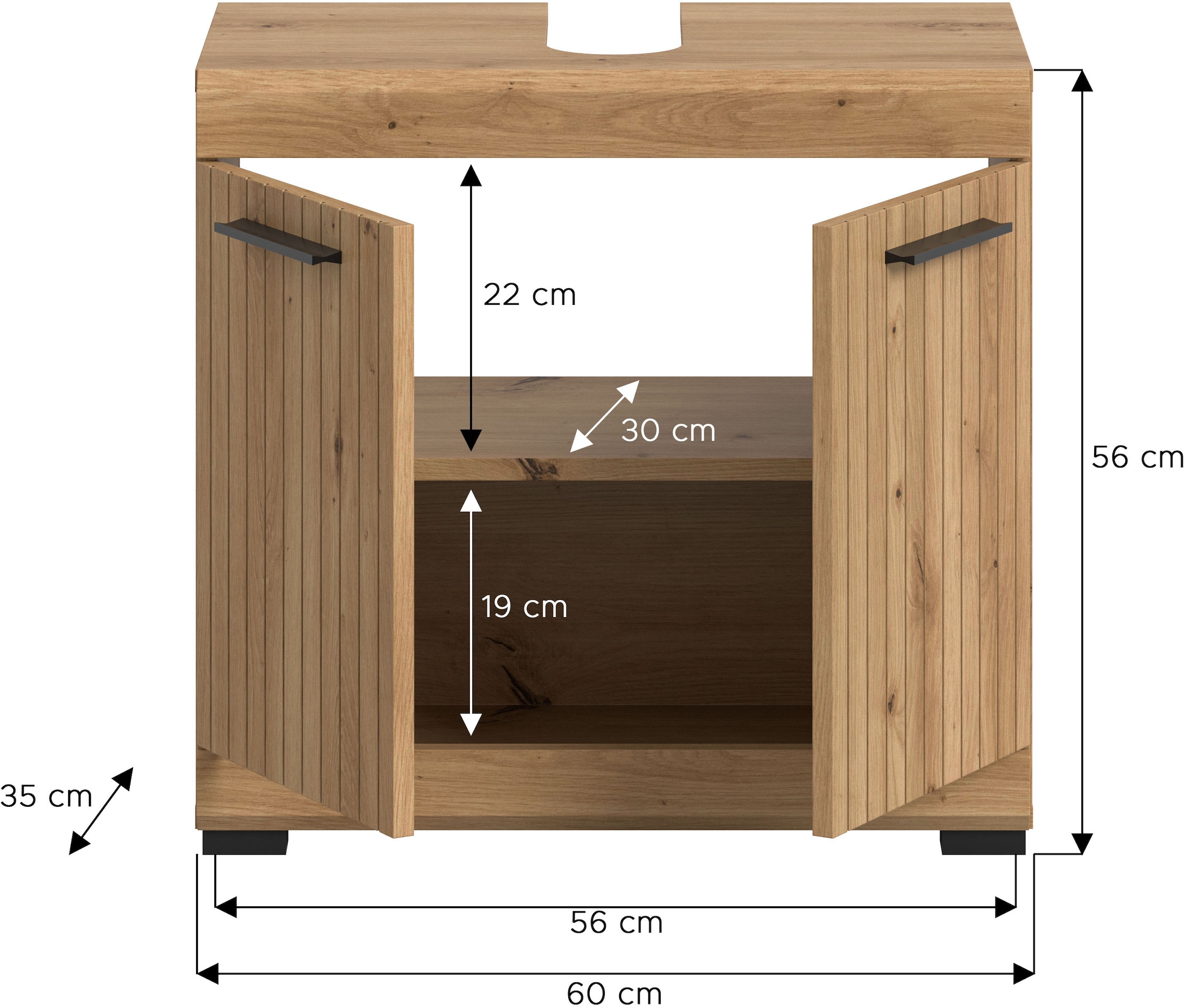 welltime Waschbeckenunterschrank »SIENA, Breite 60cm, mit  2 Türen oder 2 Schubkästen, MDF-Front« TOPSELLER! , mit Siphonausschnitt 10x25 cm, 1 Stk. tlg. in verschiedenen Farben erhältlich, Badmöbel, Badschrank, Kommode, Bad