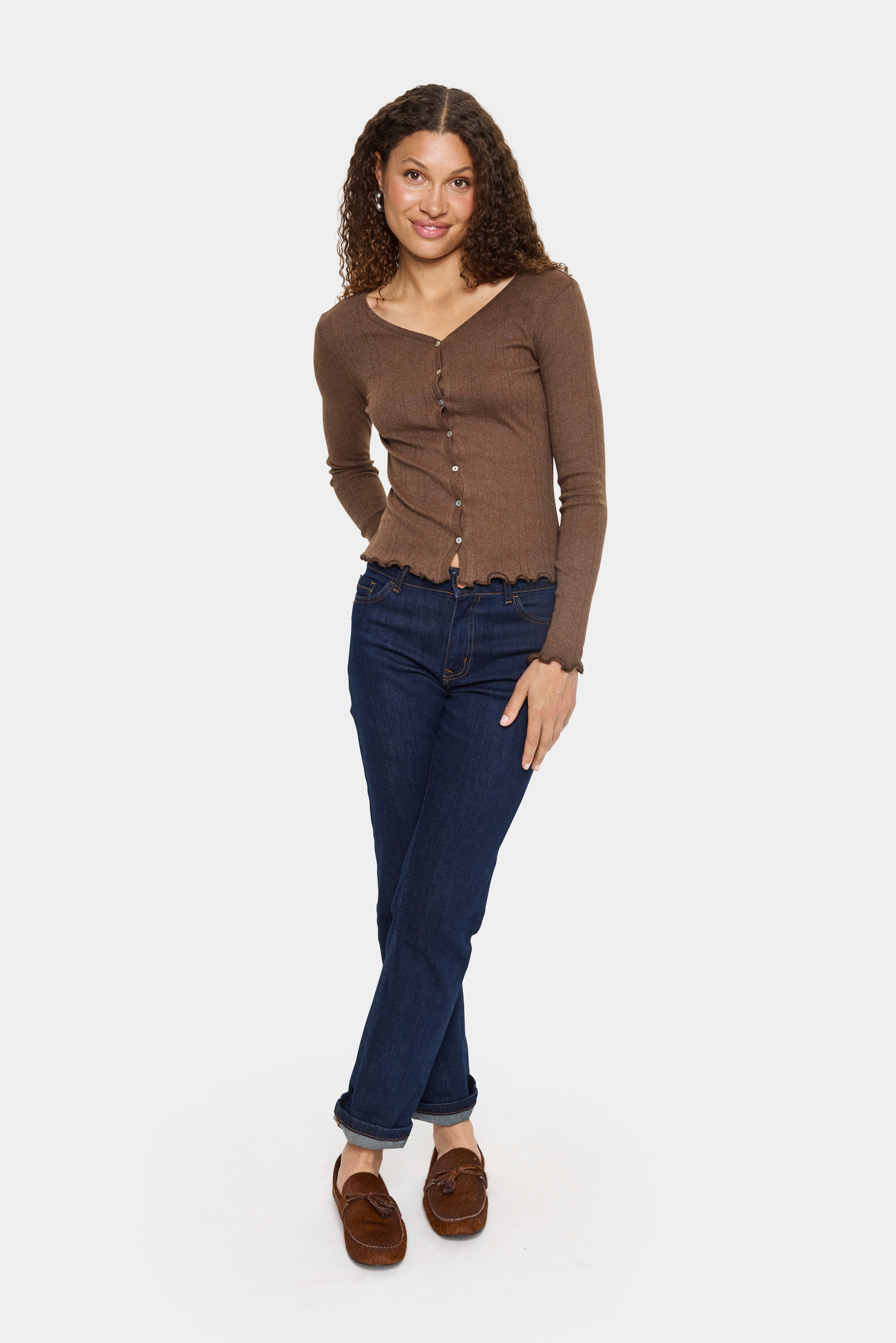 Saint Tropez Strickjacke »GruSZ Cardigan«, mit Lochstickerei und gewelltem Saum