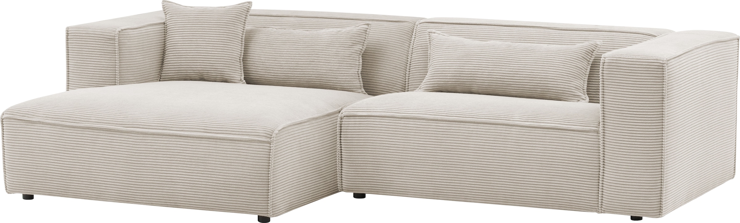 LeGer Home by Lena Gercke Ecksofa »PIARA mit Kedernaht in Cord oder Leinenoptik, moderne Couch in L-Form«, wahlweise Ottomane rechts/links, schwarze Füße, bequemer Sitzkomfort