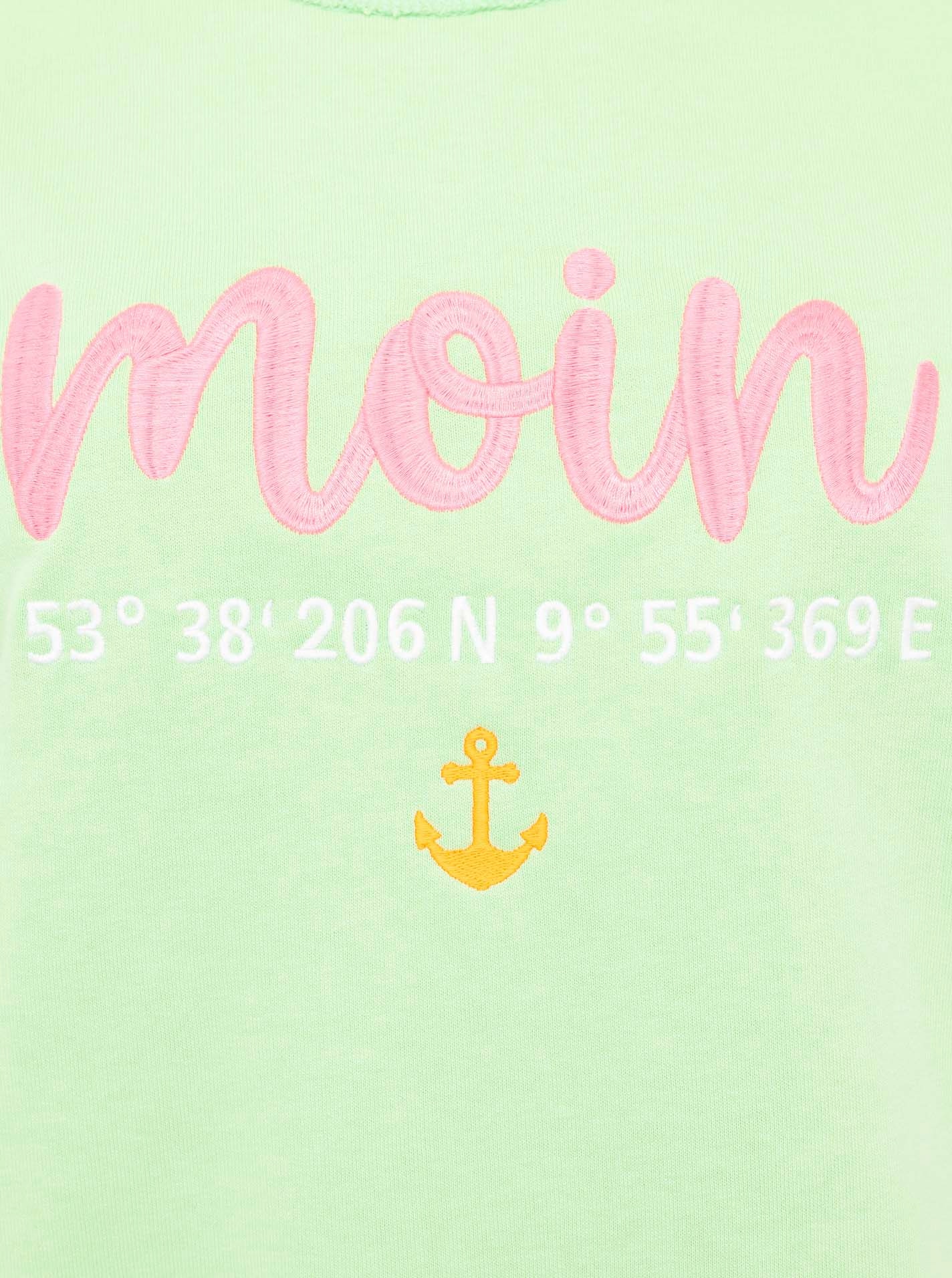 Zwillingsherz 3/4-Arm-Shirt »"Moin"«, mit Moin Stickerei und Anker, ausgefranste Kanten