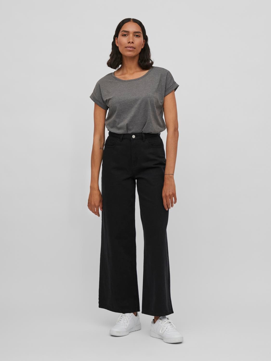 Vila Rundhalsshirt »VIDREAMERS NEW PURE T-SHIRT/SU-NOOS«, Basic Damen-T-Shirt mit Rundhalsausschnitt und umgeschlagenen Ärmeln