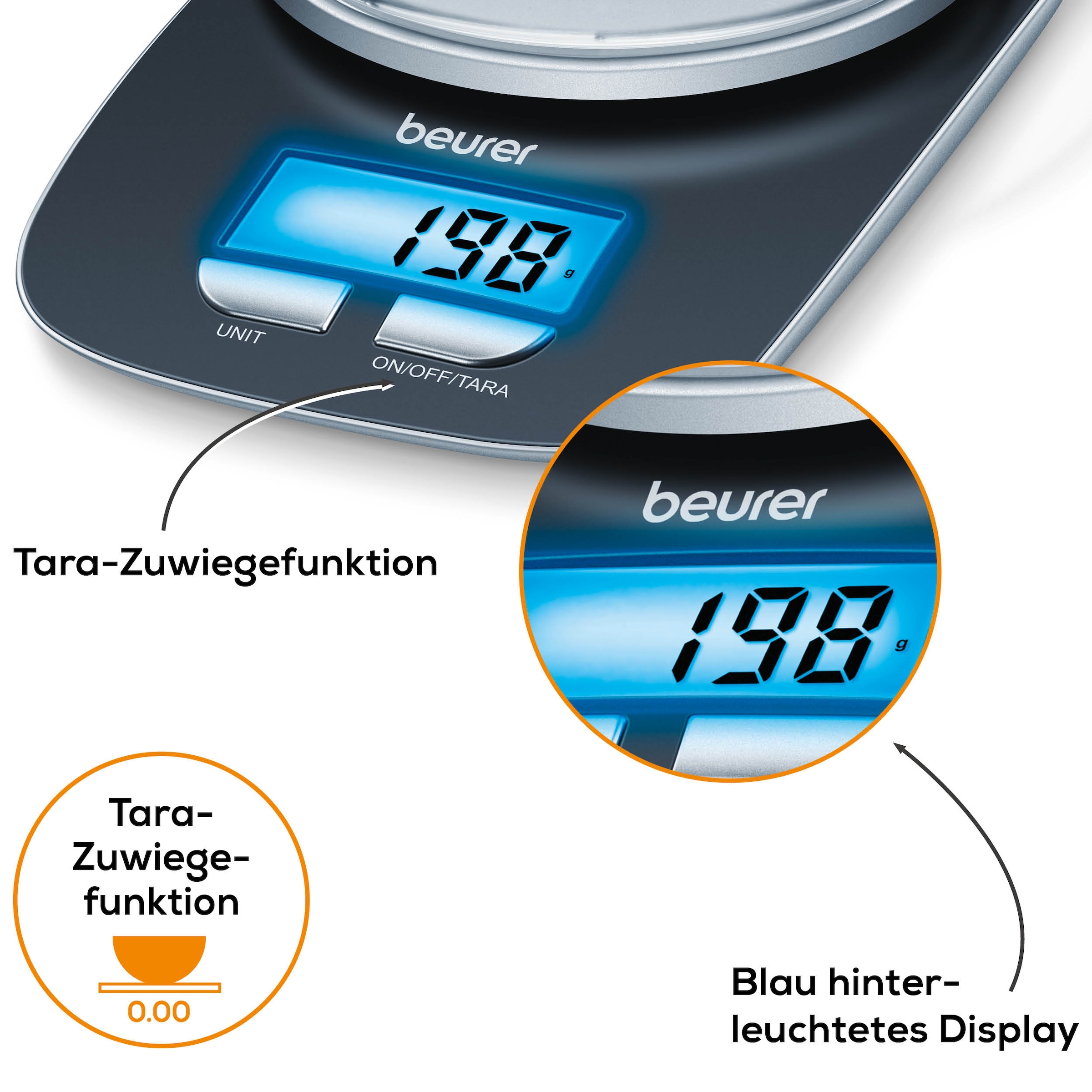 BEURER Küchenwaage »KS 25 Haushaltswaage, mit praktischer Schüssel, Tara-Zuwiegefunktion«, Koch- und Backwaage mit 3 kg Tragkraft und Schüssel mit 1,2l