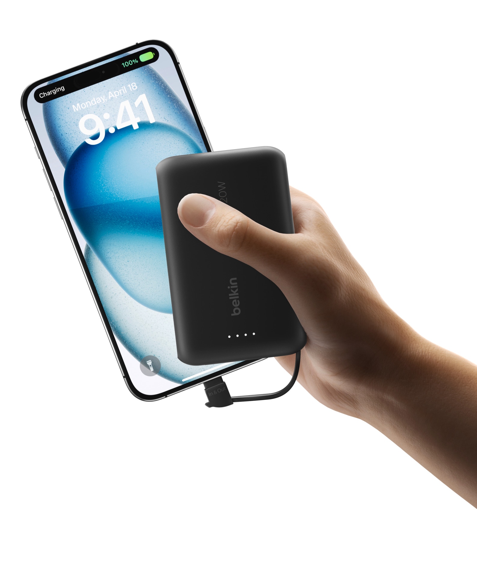 Belkin Powerbank »BoostCharge Power Bank 10K mit integrierten Kabeln«, Belkin BOOST CHARGE Power Delivery Powerbank 10.000mAh, white