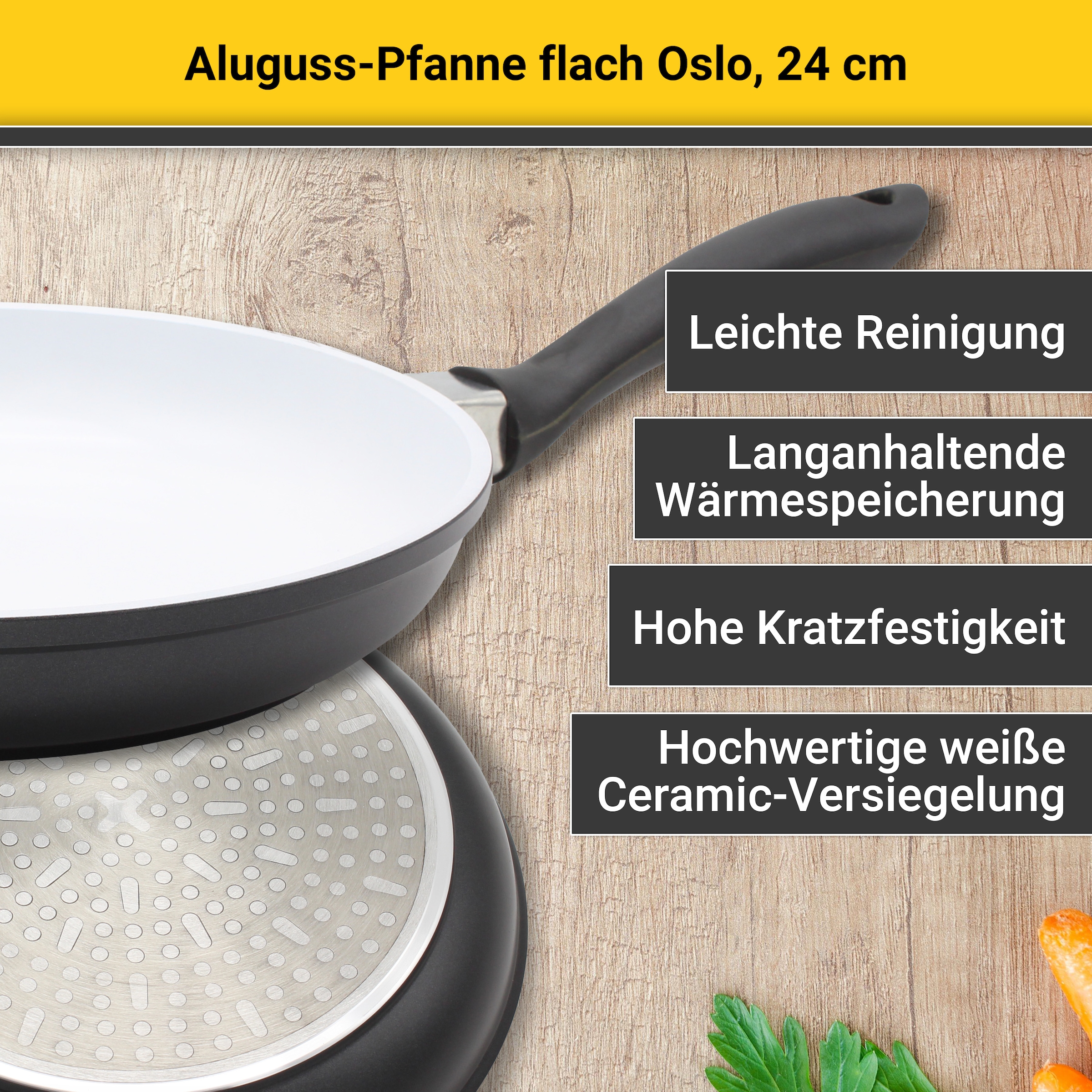 Krüger Bratpfanne »Aluguss Pfanne flach OSLO«, Aluminiumguss, (1 tlg.), für Induktions-Kochfelder geeignet