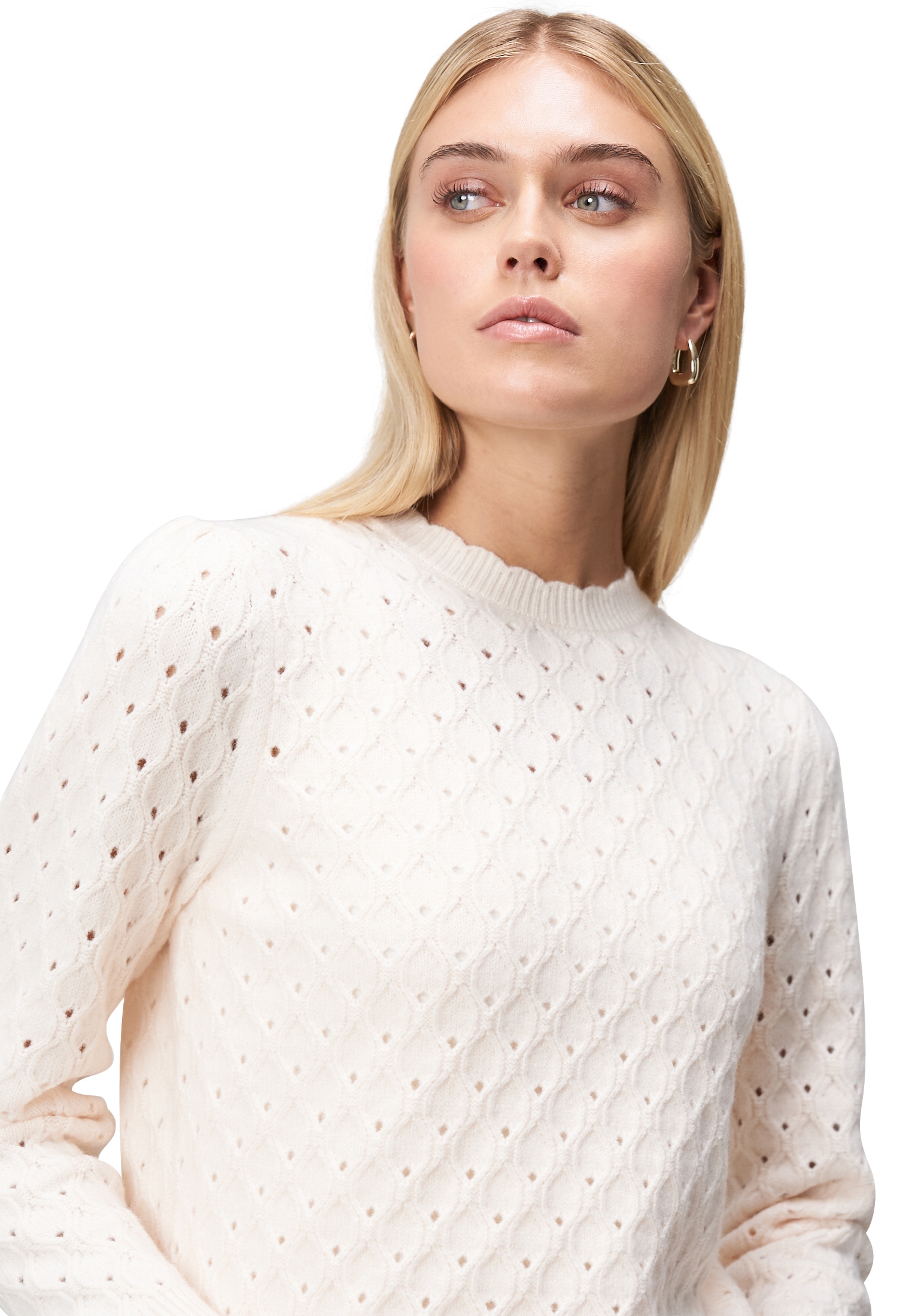 Zero Rundhalspullover »Pullover mit Lochstrickmuster«