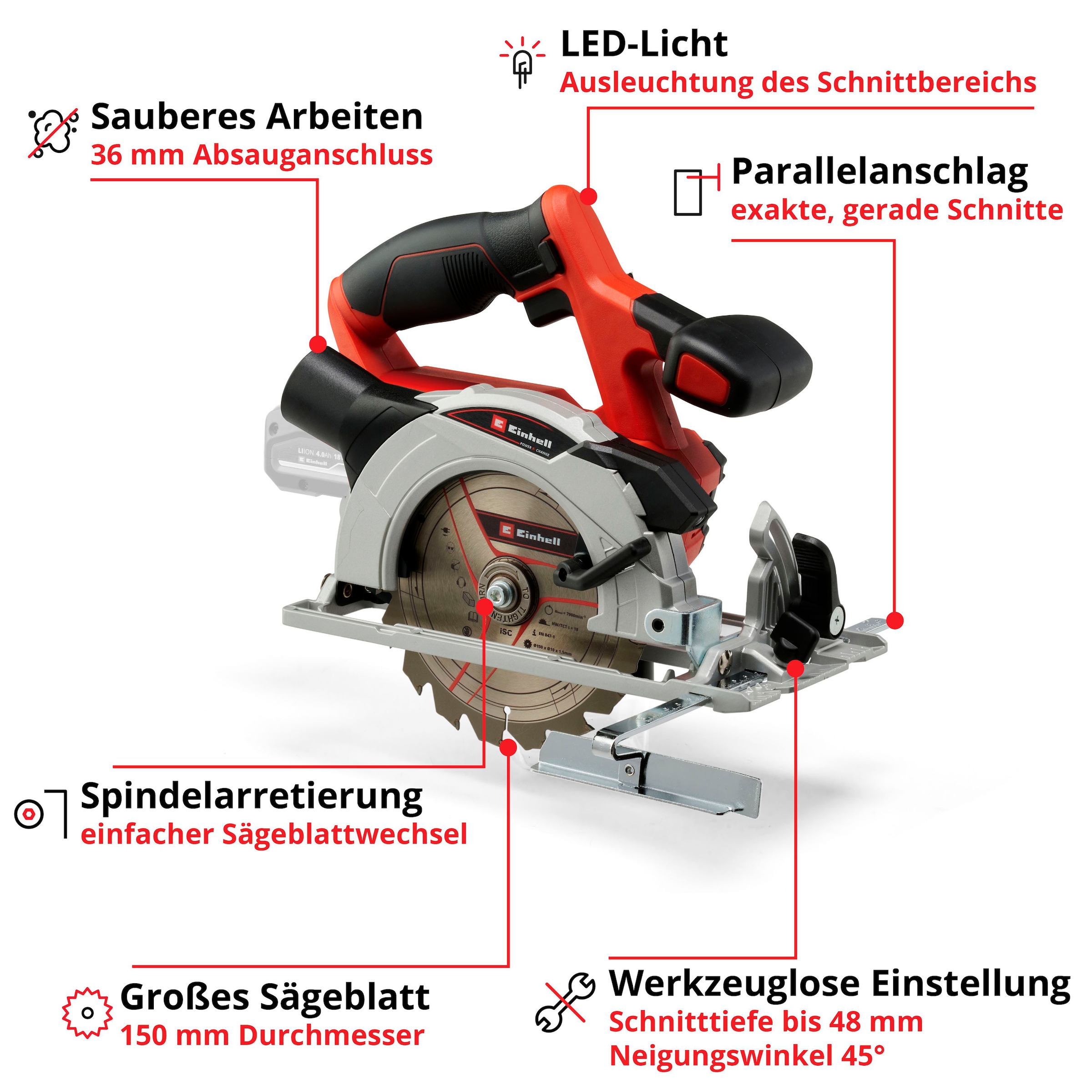 Einhell Akku-Handkreissäge »TE-CS 18/150 Li - Solo« 2 Stk. tlg. ohne Akku und Ladegerät