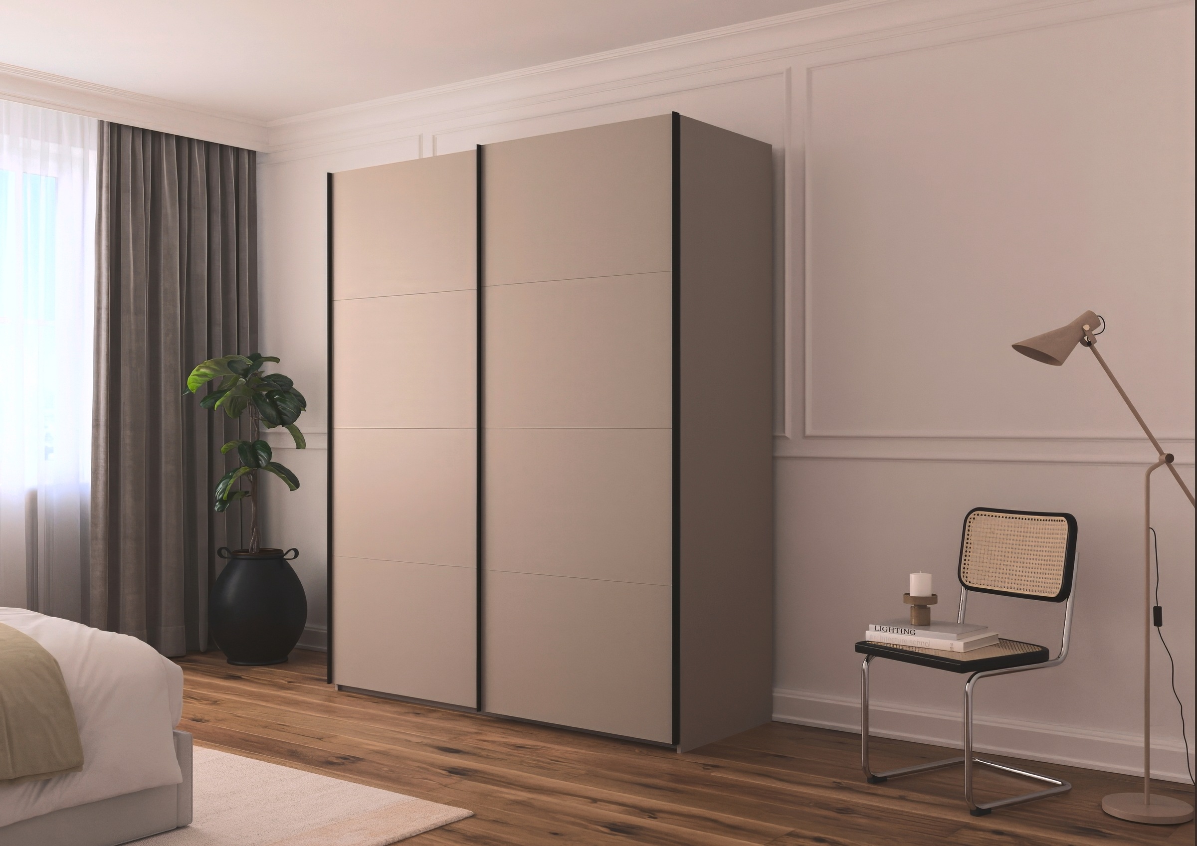 rauch Schwebetürenschrank »Kleiderschrank Schrank Garderobe Schlafzimmerschrank SCALE-FYRA«, edle viergeteilte Türen viele Farben und Griff-Farben MADE IN GERMANY