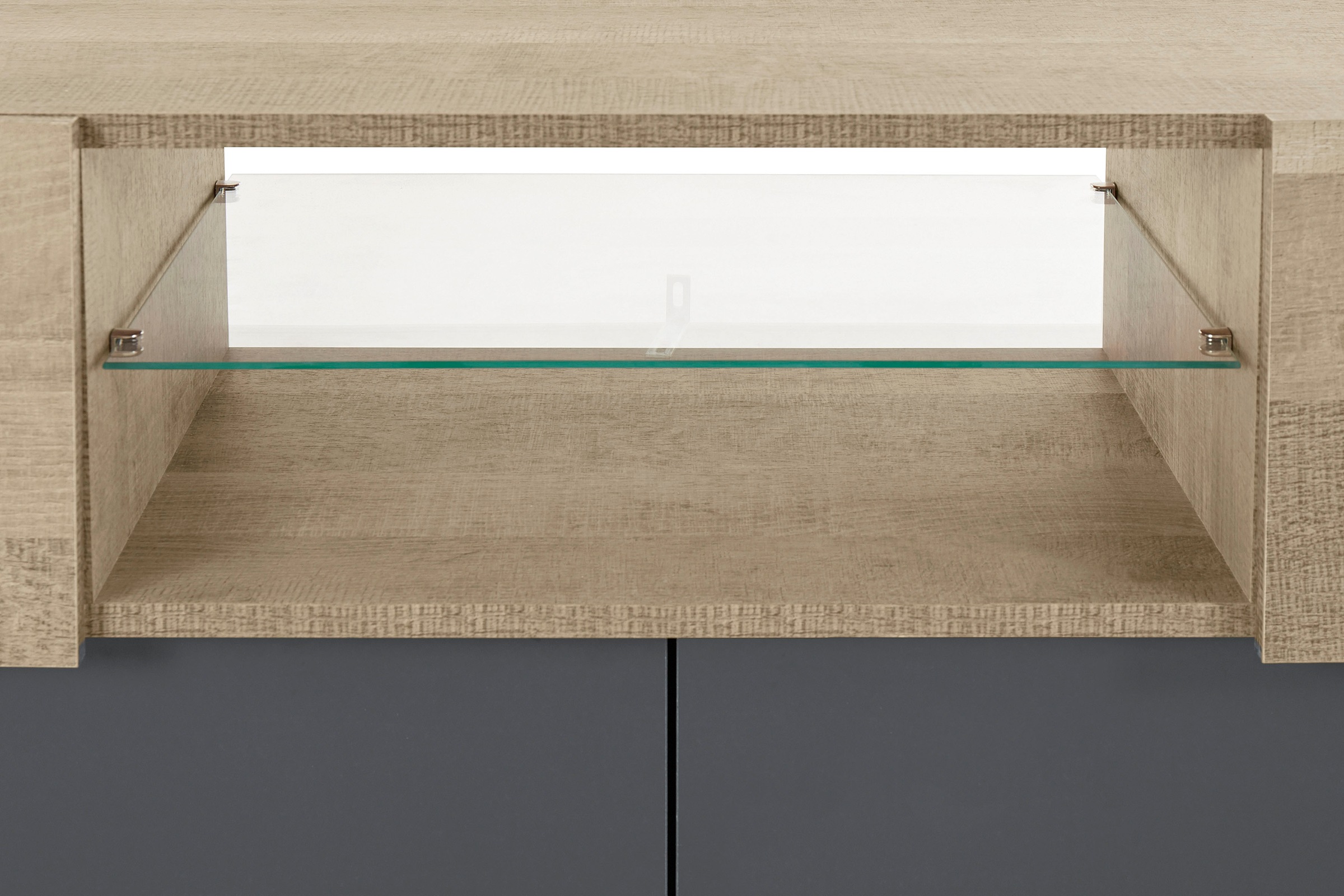 INOSIGN Lowboard »Coro,Lowboard,TV-Kommode,TV-Möbel,TV-Bank«, mit 2 Klappen, 2 Türen, 1 Glasboden, Breite 220