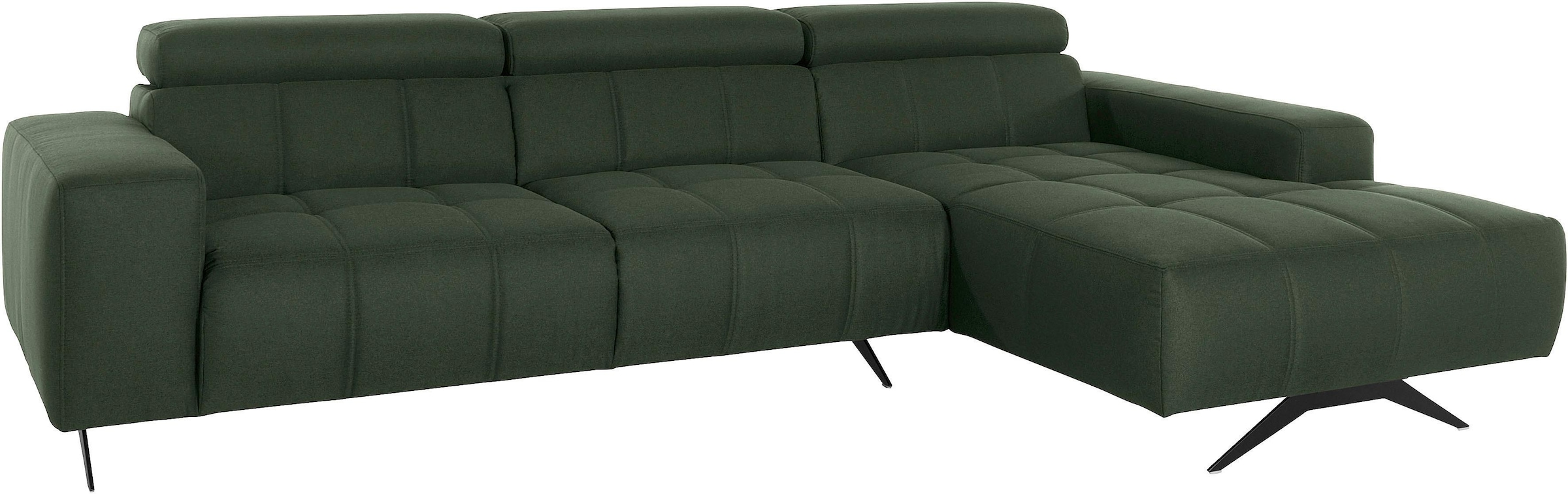 DOMO collection Ecksofa »Trento L-Form, mit Kufenfuß oder Einzelfuß« wahlweise mit Kopfteilverstellung, Recamiere links/rechts bestellbar
