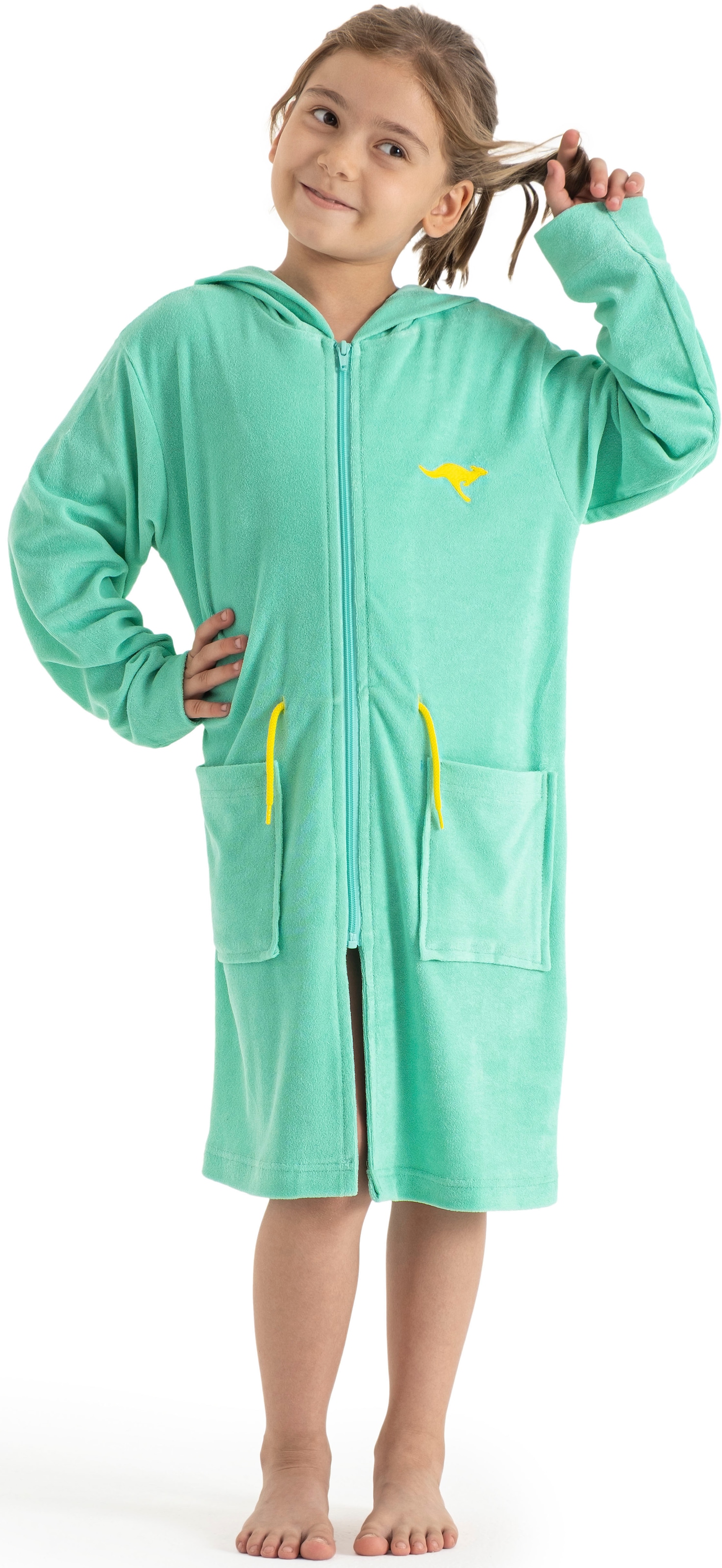 KangaROOS Kinderbademantel »Kira, Ideal für Zuhause, Schwimmbad oder im Urlaub«, (1 St.), modernen, sportliches Design, leuchtenden Akzenten