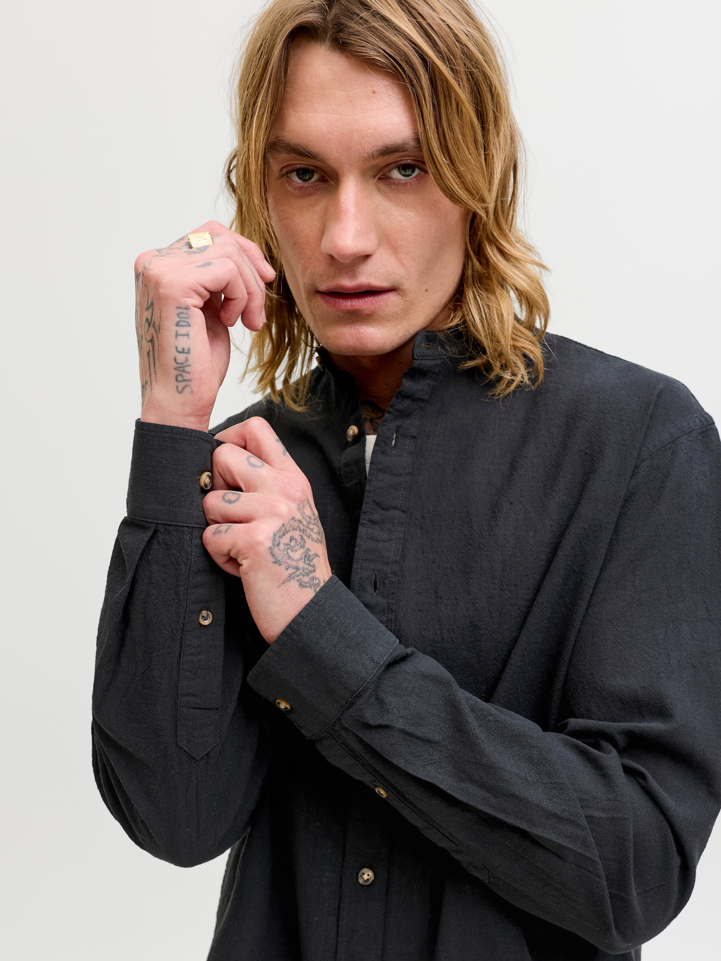 Jack & Jones Langarmhemd »JJESUMMER LINEN BLEND BAND SHIRT L/S SN« Baumwollmischung, regular fit