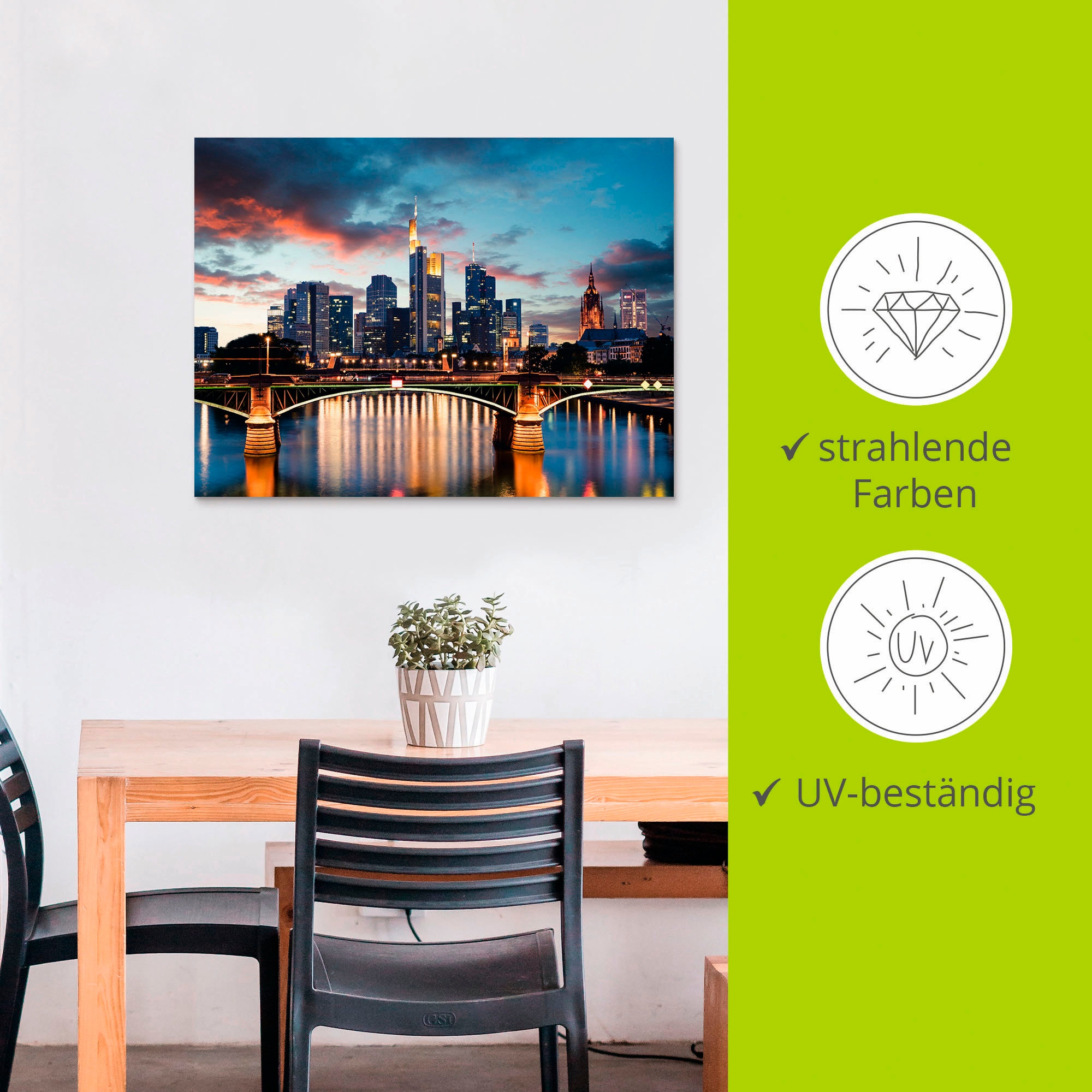 Artland Alu-Dibond-Druck »Frankfurt am Main Skyline II« Deutschland 1 Stk. tlg. für Innen- und Außenbereich geeignet, Outdoorbild