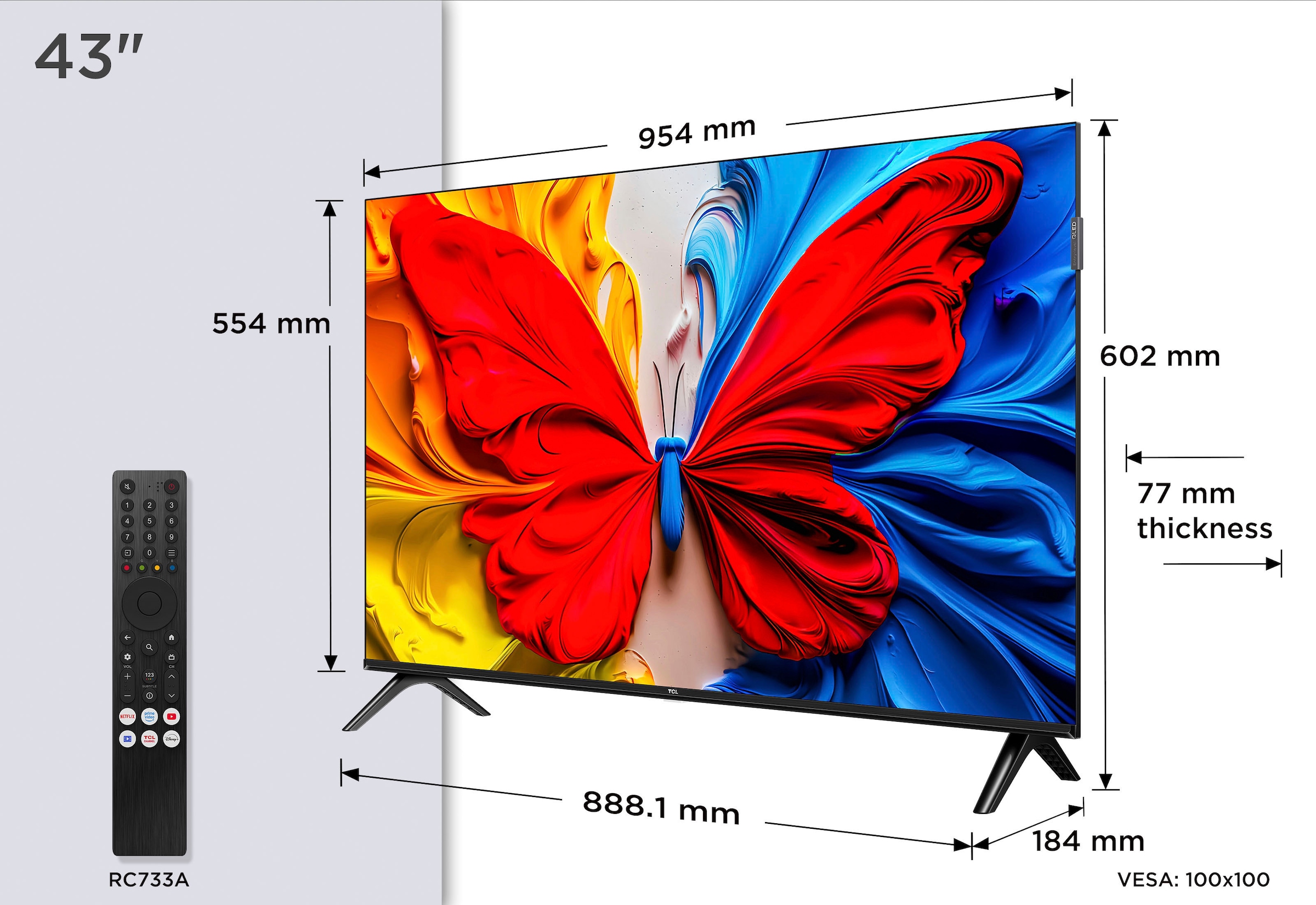 TCL QLED-Fernseher »43V5CX1«, 4K Ultra HD, Smart-TV-Android TV, Android TV, Dolby Audio, Full-HD, Slim, Bluetooth, 43 Zoll / 109 cm
