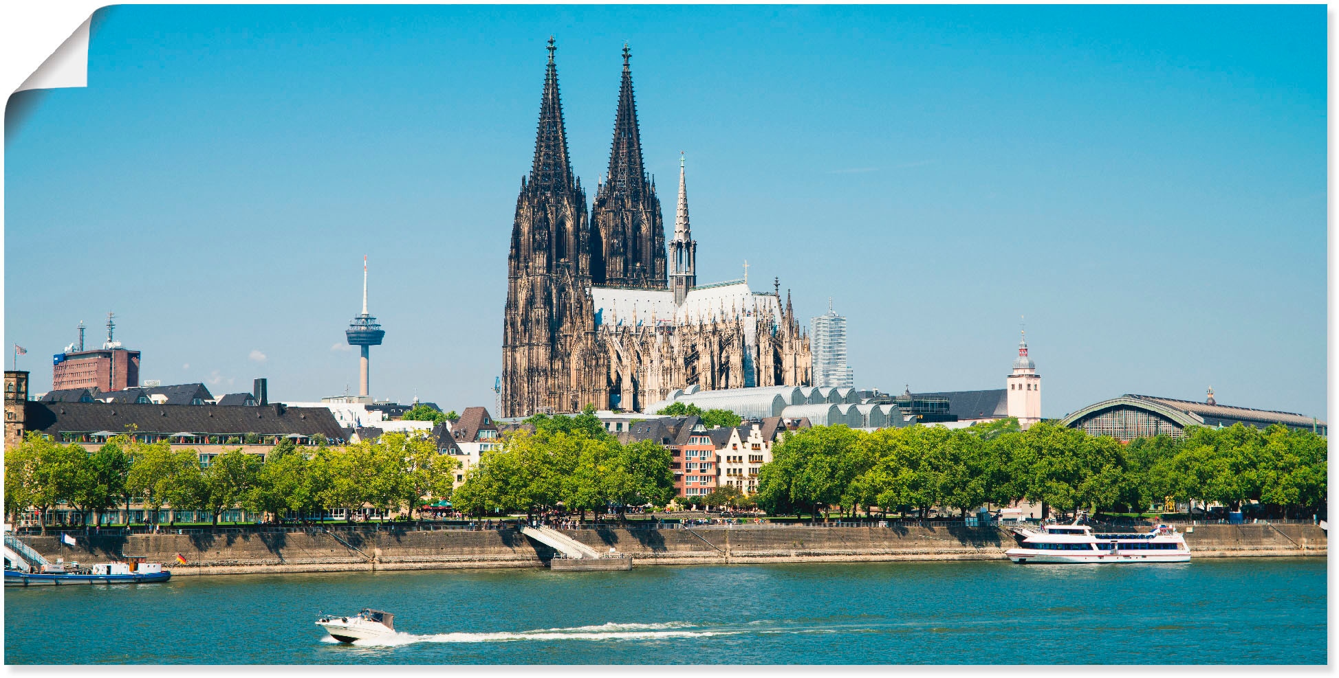Artland Wandbild »Kölner Dom und Rhein«, Gebäude, (1 St.), in vielen Größen & Produktarten - Alubild / Outdoorbild für den Außenbereich, Leinwandbild, Poster, Wandaufkleber / Wandtattoo auch für Badezimmer geeignet