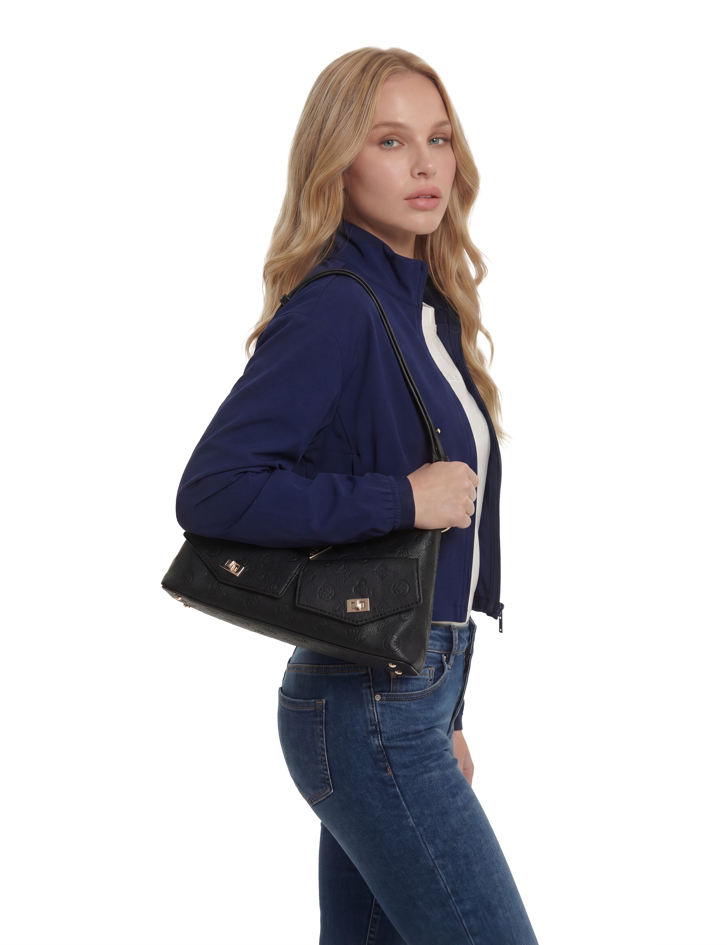 Guess Schultertasche »BLAKE CNVRTBL SHOULDER BAG« Damen Henkeltasche, Umhängetasche mit Frontfächern