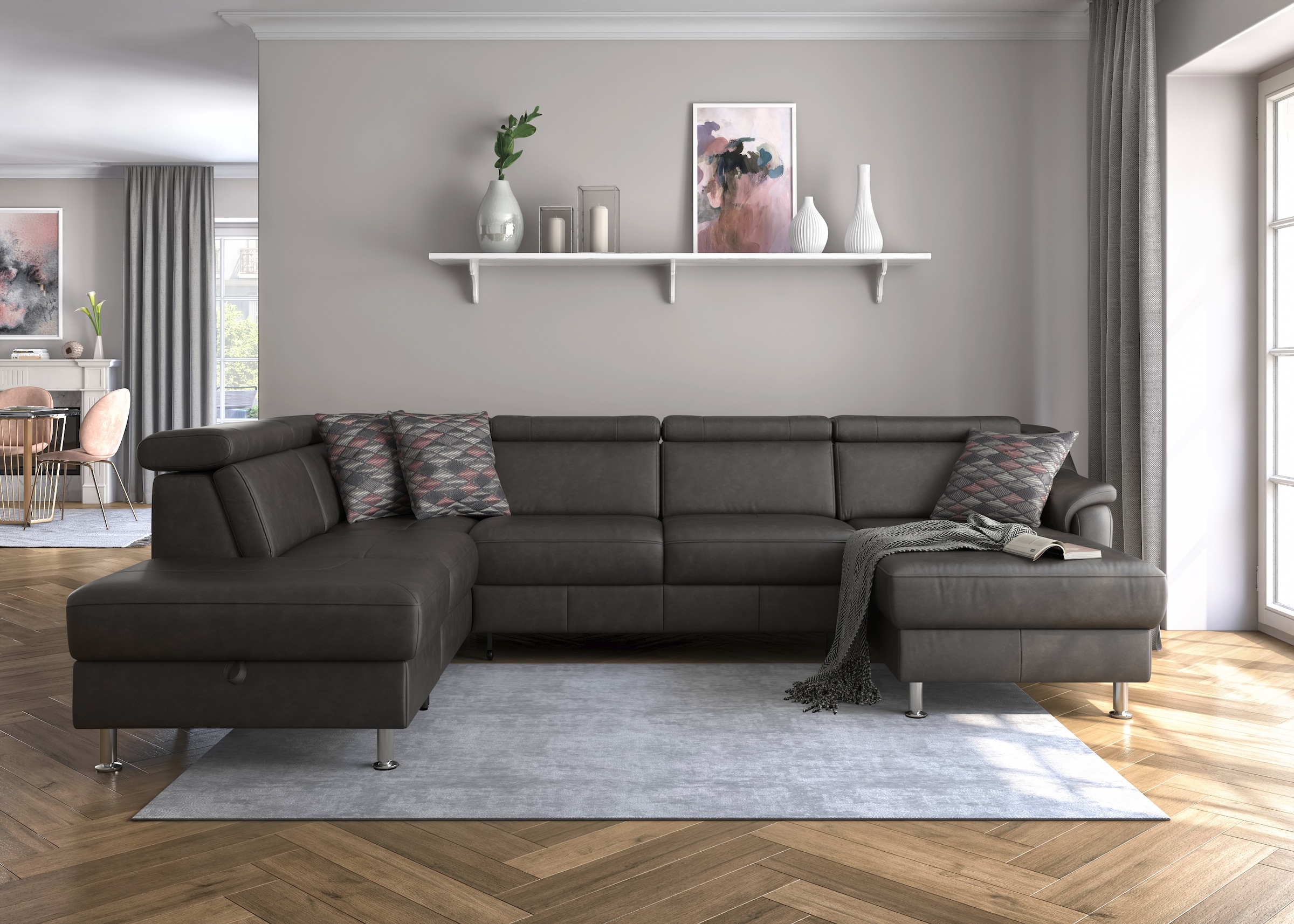 sit&more Wohnlandschaft »Freetown U-Form«, Kopfteilverstellung und Federkern, wahlweise mit Bettfunktion