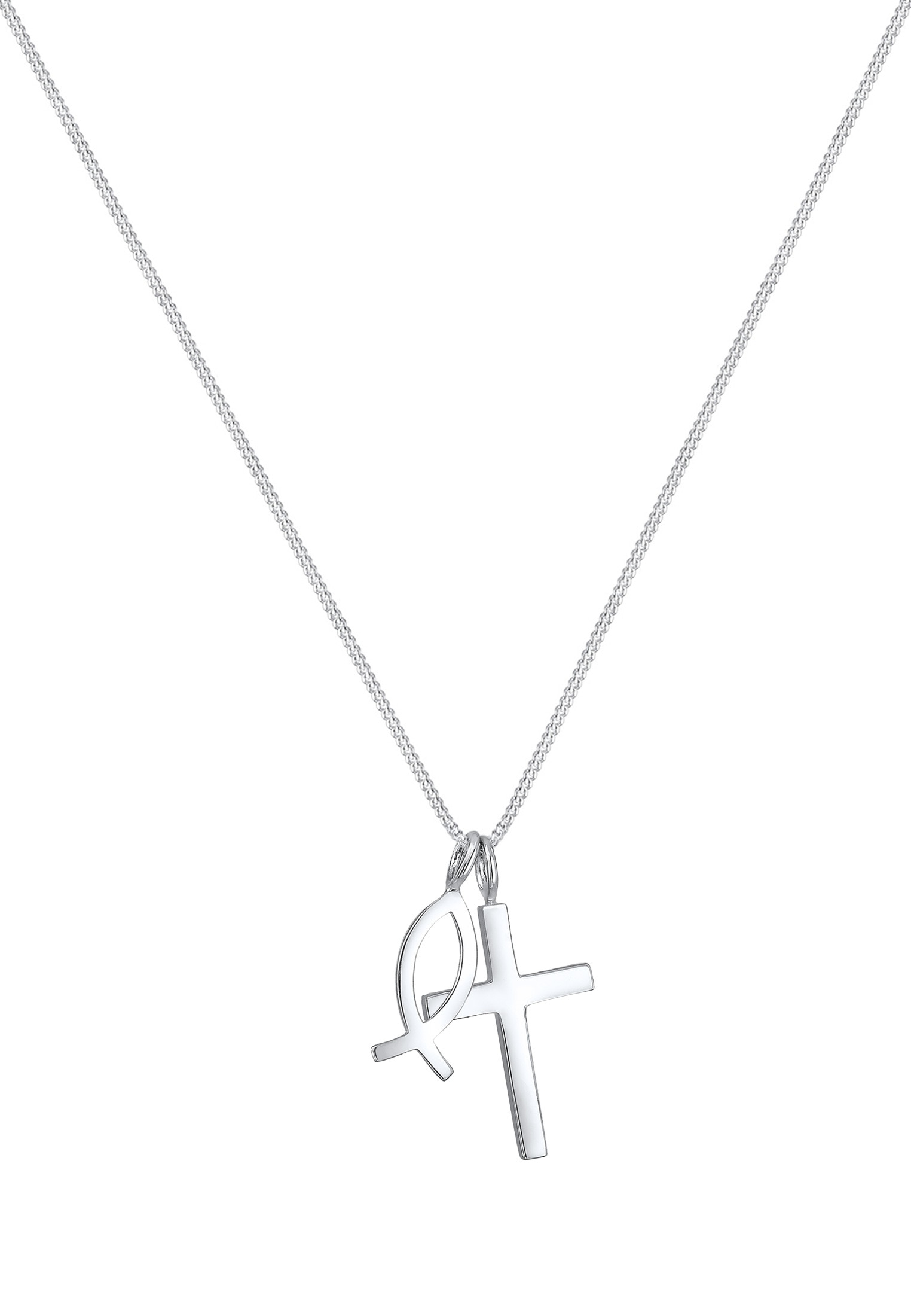 Elli Kette mit Anhänger »Halskette Kreuz Fisch Symbol Religion 925 Silber«