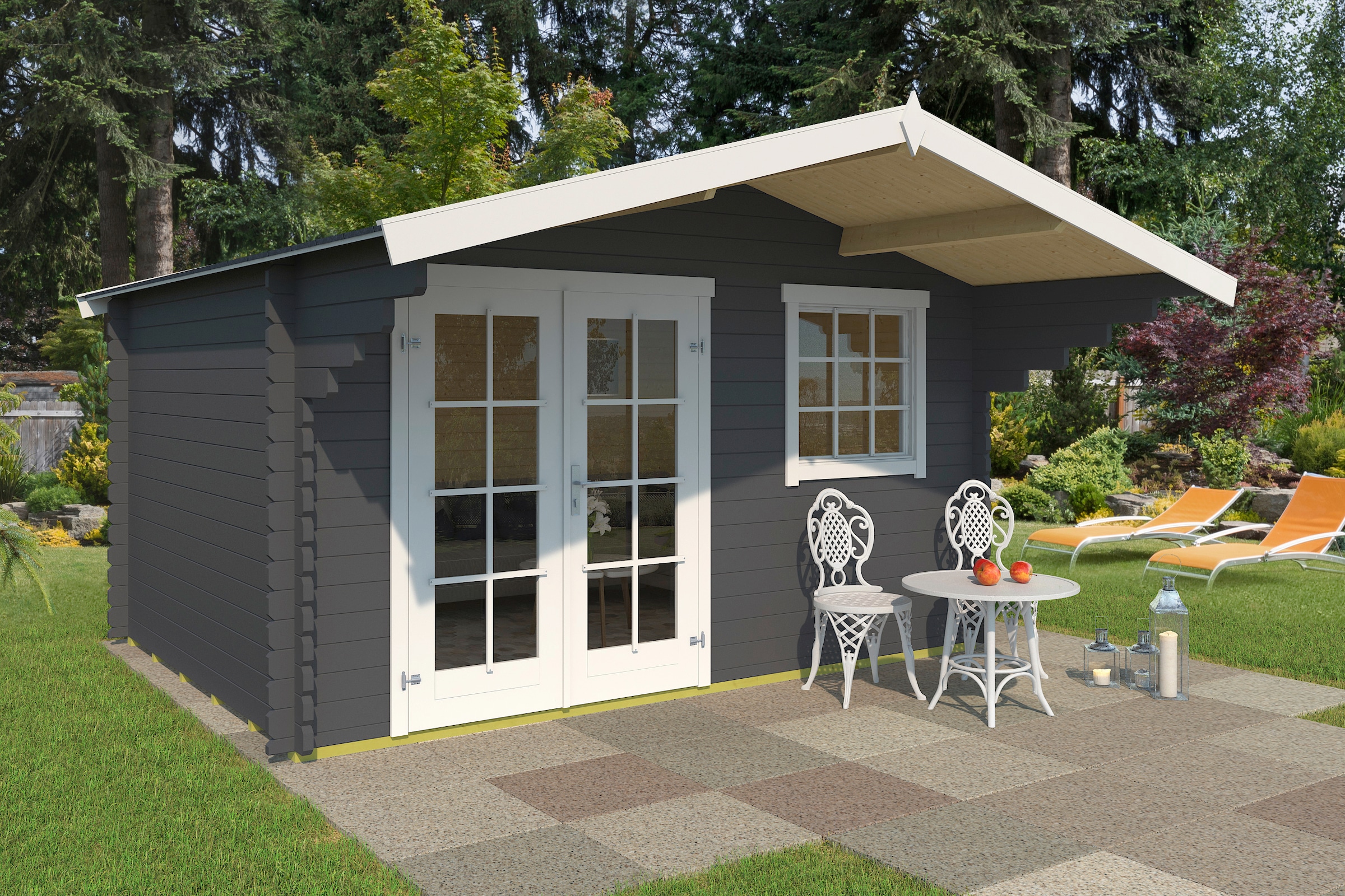 LASITA MAJA Gartenhaus »Orlando 34«, Blochbohlenhaus 34mm, Fundamentmass 3800x2800, Carbongrau