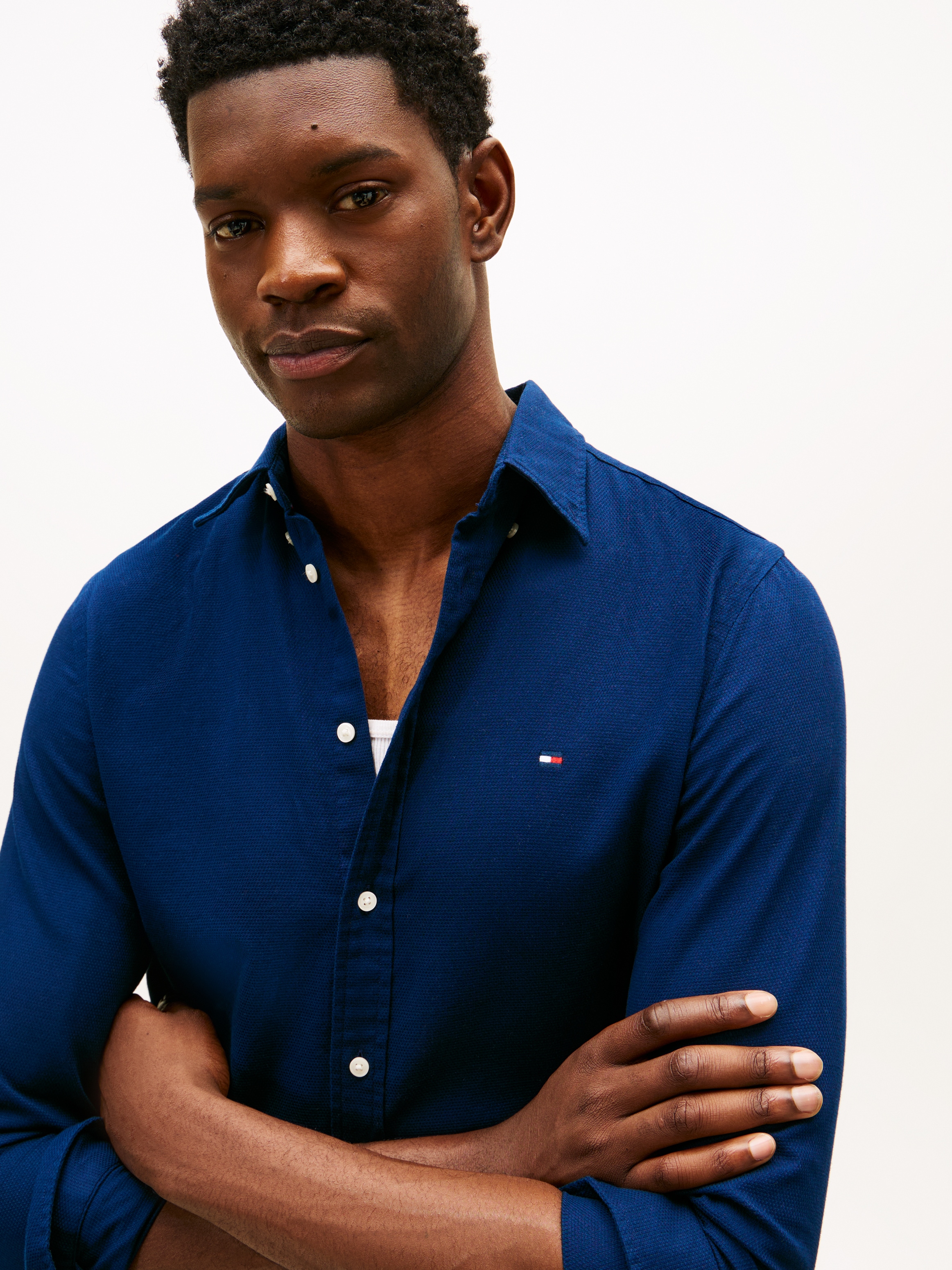 Tommy Hilfiger Langarmhemd »FLEX DOBBY« slim fit, Button-down-Kragen, unifarben