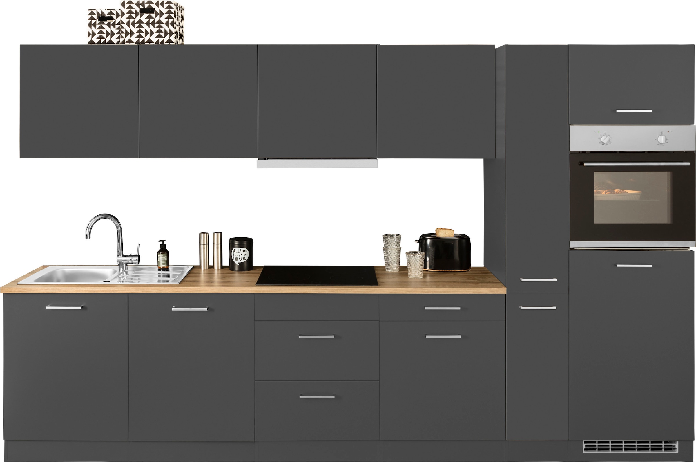 HELD MÖBEL Küchenzeile »Kehl«, mit E-Geräten, Breite 330 cm, inkl. Kühlschrank