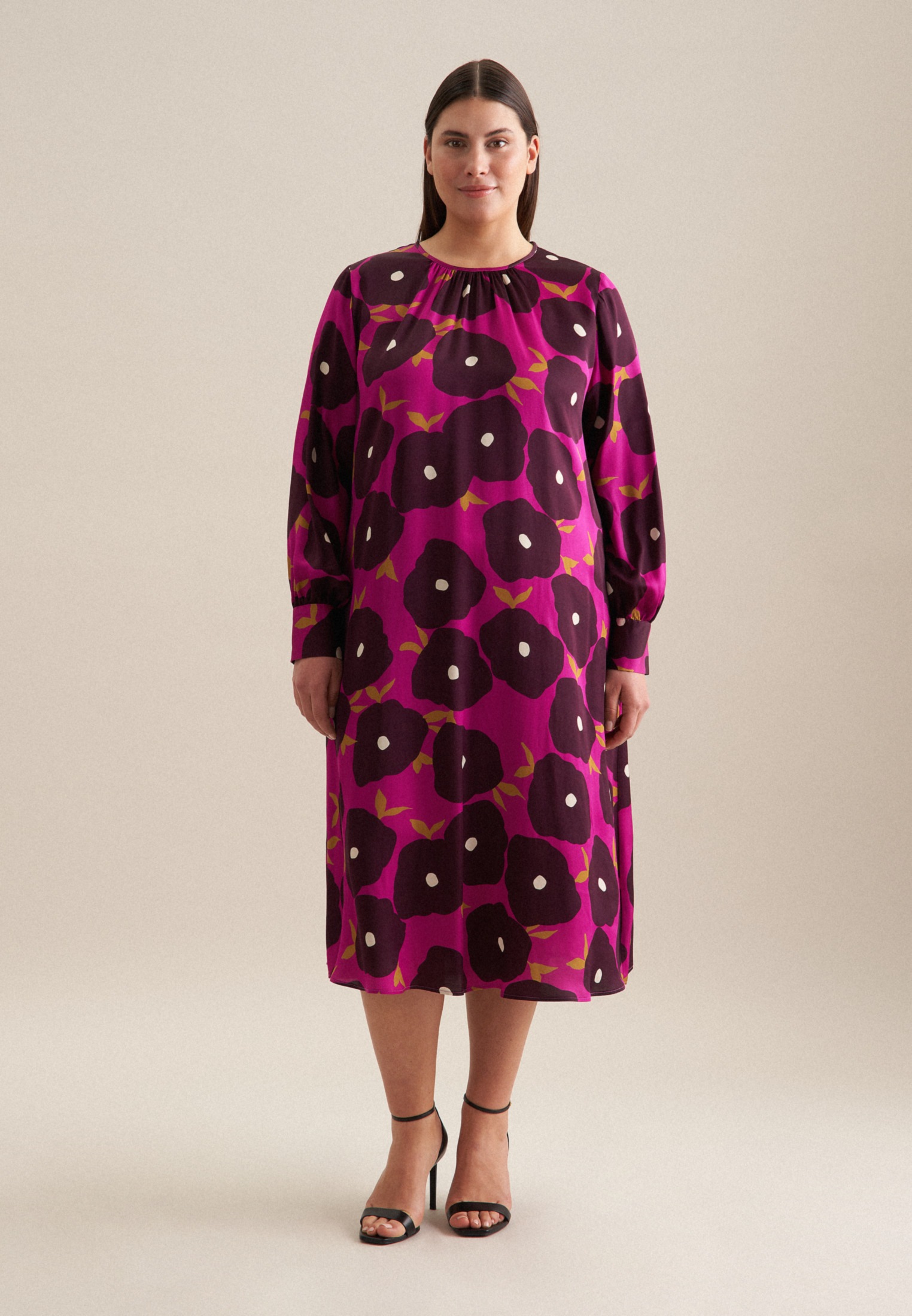 seidensticker Sommerkleid »Schwarze Rose«, Langarm Rundhals Druck