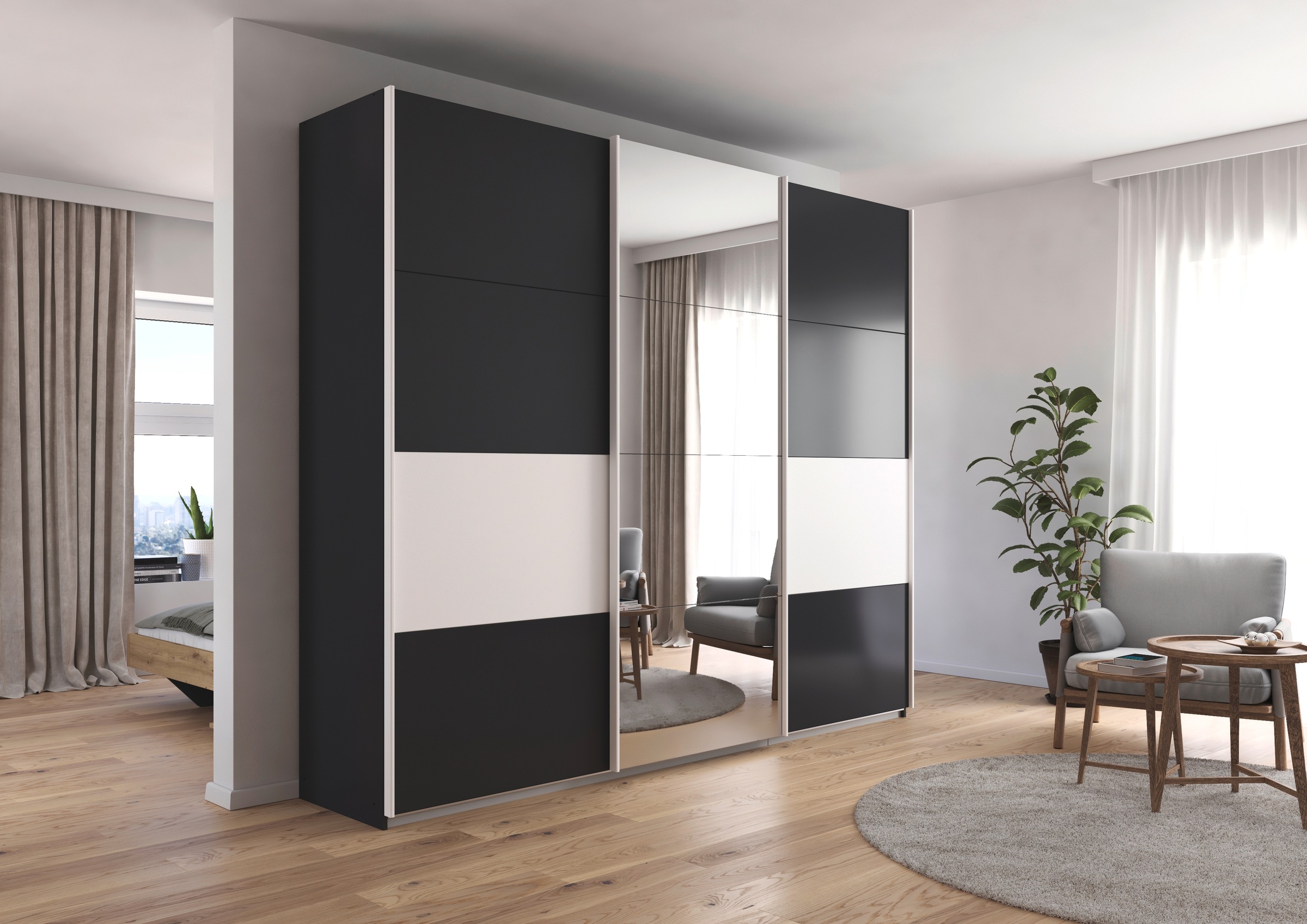 rauch Schwebetürenschrank »Kleiderschrank Schrank Garderobe CORTONA«, inkl. Inneneinteilung, 2 Stoffboxen und zusätzlichen Einlegeböden