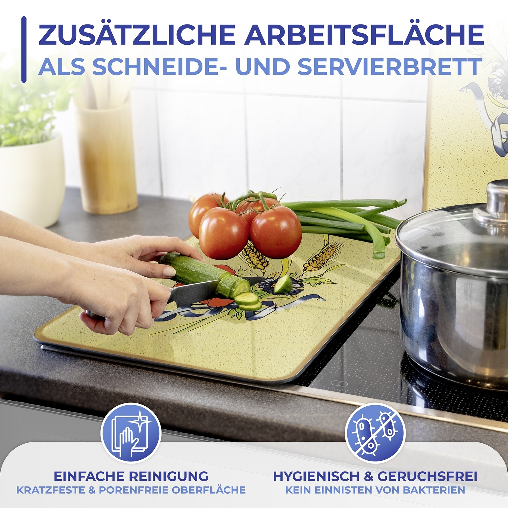 Maximex Herd-Abdeckplatte »Universal Modell Kornblumen«, (Set, 2 tlg.), Herdabdeckung für alle Herdarten, kratzfest, mit rutschfesten Füßen