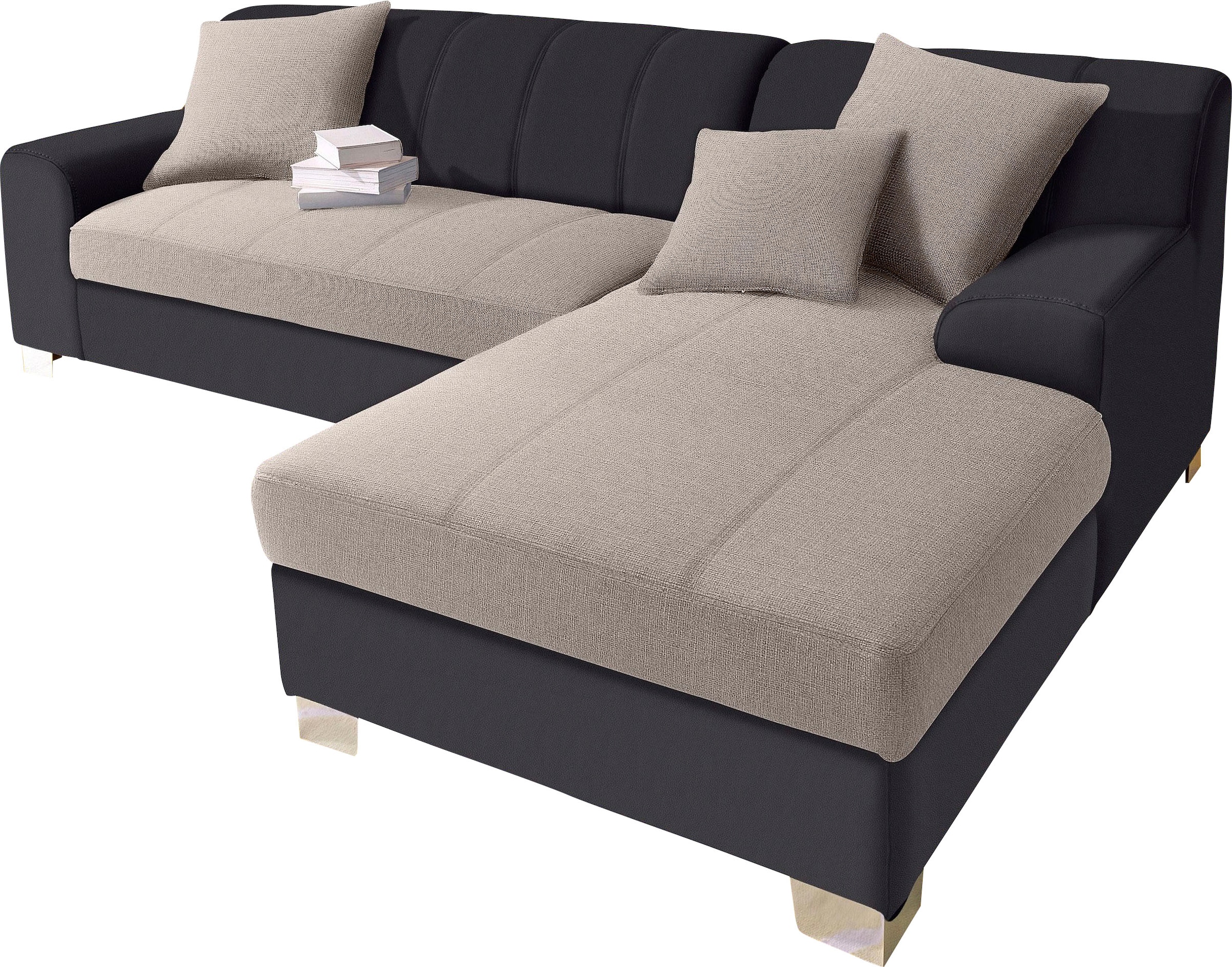 INOSIGN Ecksofa »Turah incl. Zierkissen, moderne Steppung, auch in Leder«, wahlweise mit Bettfunktion, Schlafsofa, B/T/H: 239/152/75 cm, L-Form