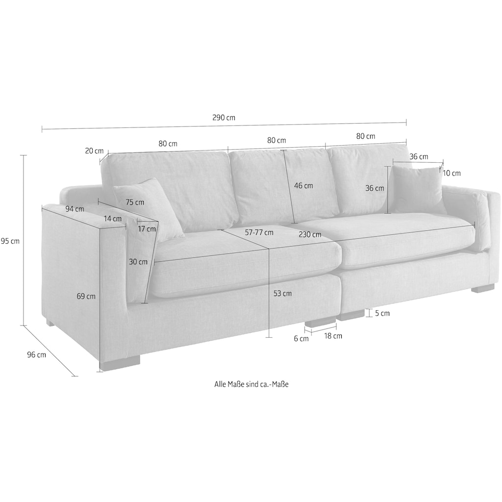 Home affaire Big-Sofa »Fresh Pond«, in vielen Bezugsqualitäten und Farben, B/T/H: 290/96/95 cm