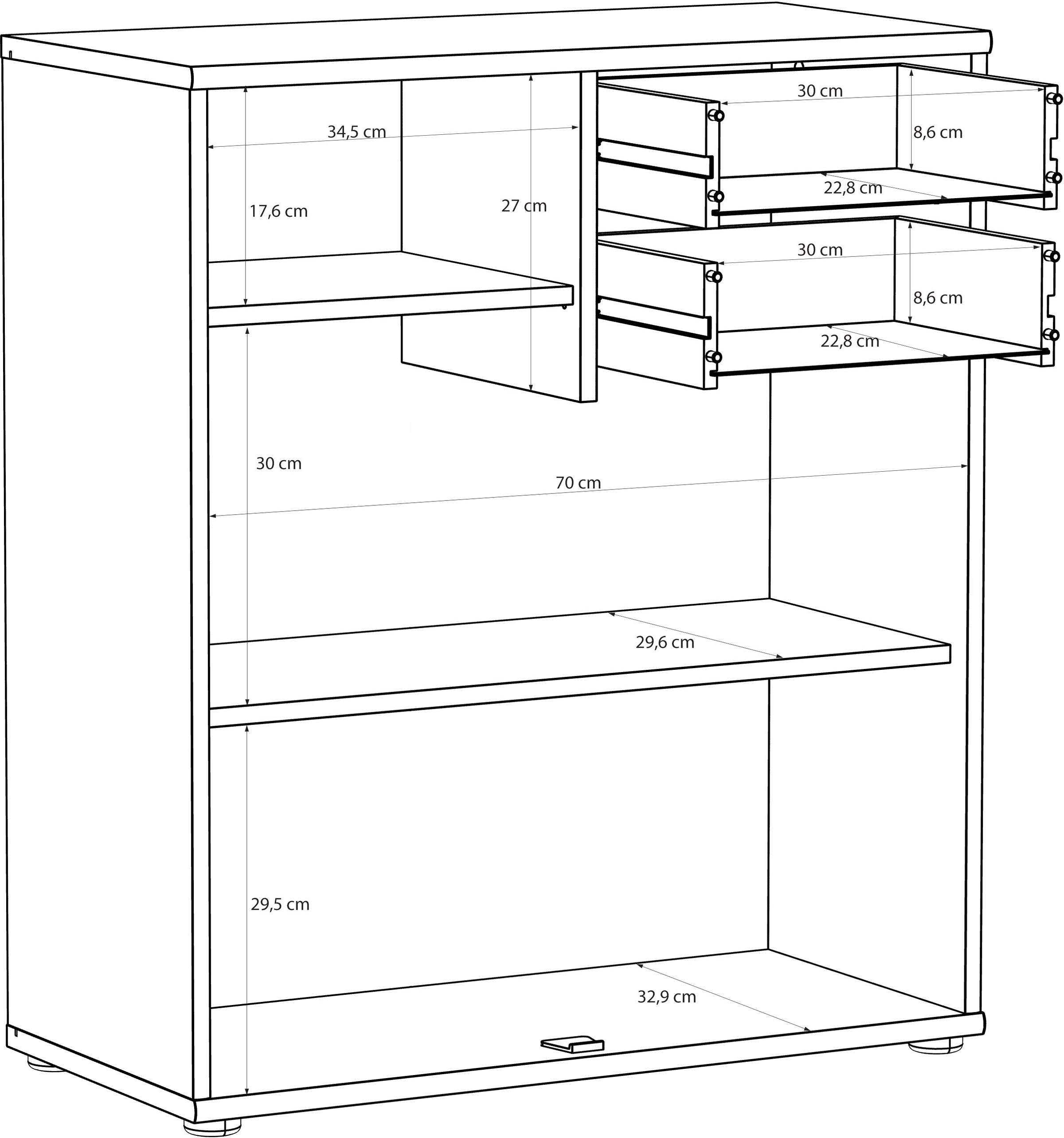 FORTE Kommode »Tempra, Kommode, 2 Türen, 2 Schubkästen, viel Stauraum« B/H/T 73,7/85,5/34,8 cm