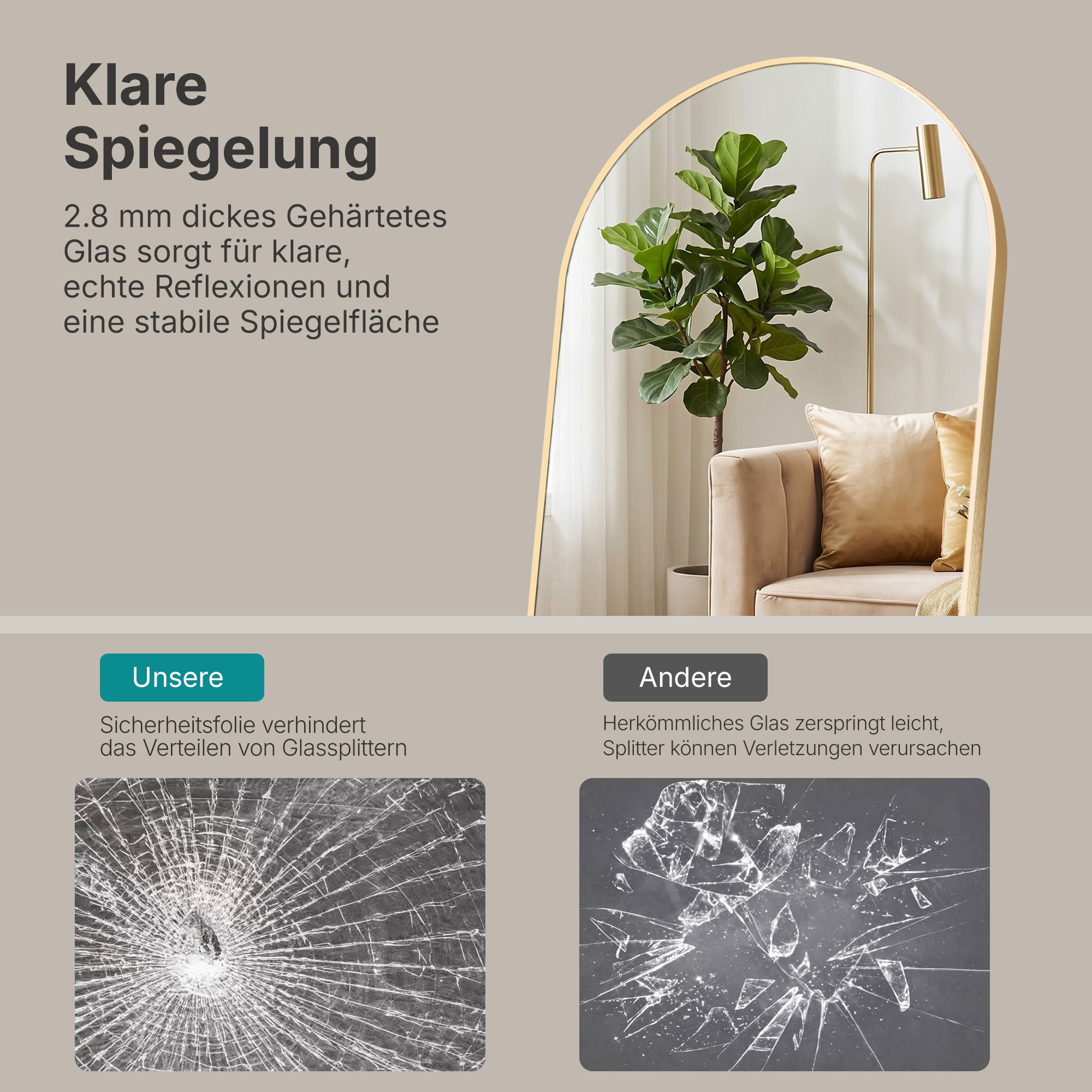 OTTO home Spiegel »Standspiegel Addrik, wahlweise in 2 Größen 150x40cm oder 180x60cm« Ganzkörperspiegel mit Sicherheitsglas, in verschiedenen Farben