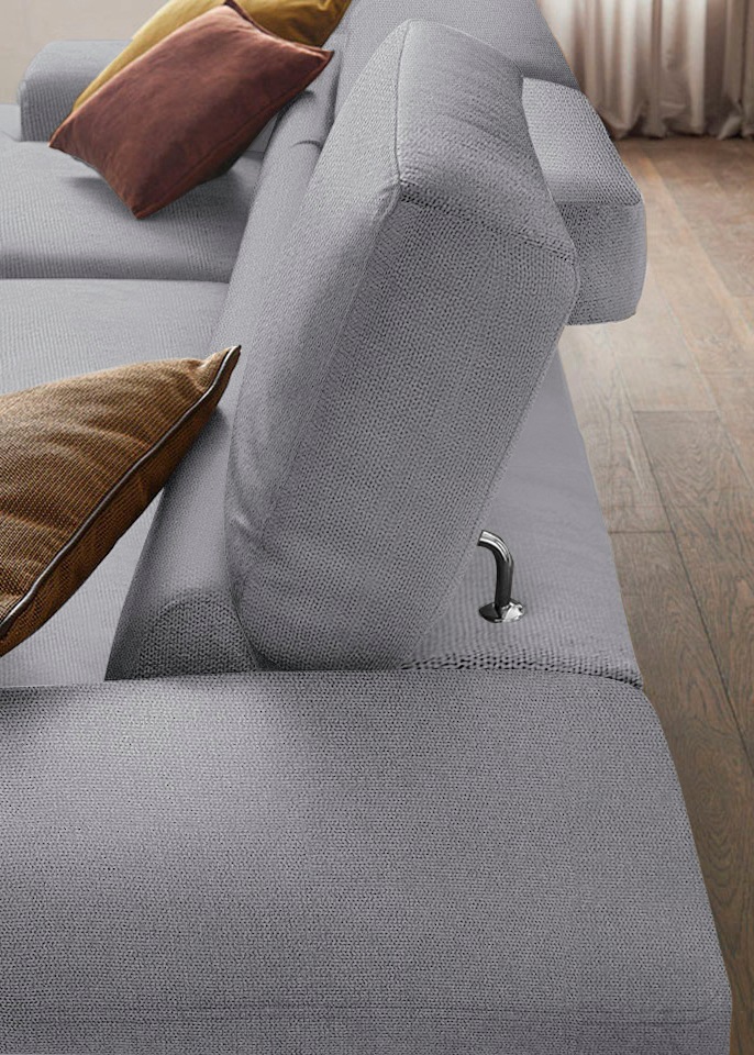 W.SCHILLIG Ecksofa »piedroo, Designsofa mit tollem Sitzkomfort, elegant und bequem, L-Form«, Kopfteilverstellung, wahlweise mit Sitztiefenverstellung, Breite 303cm