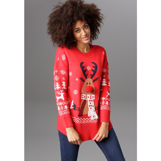 Aniston CASUAL Weihnachtspullover, mit Bommel-Nase und Fransenschal kaufen  im OTTO Online Shop