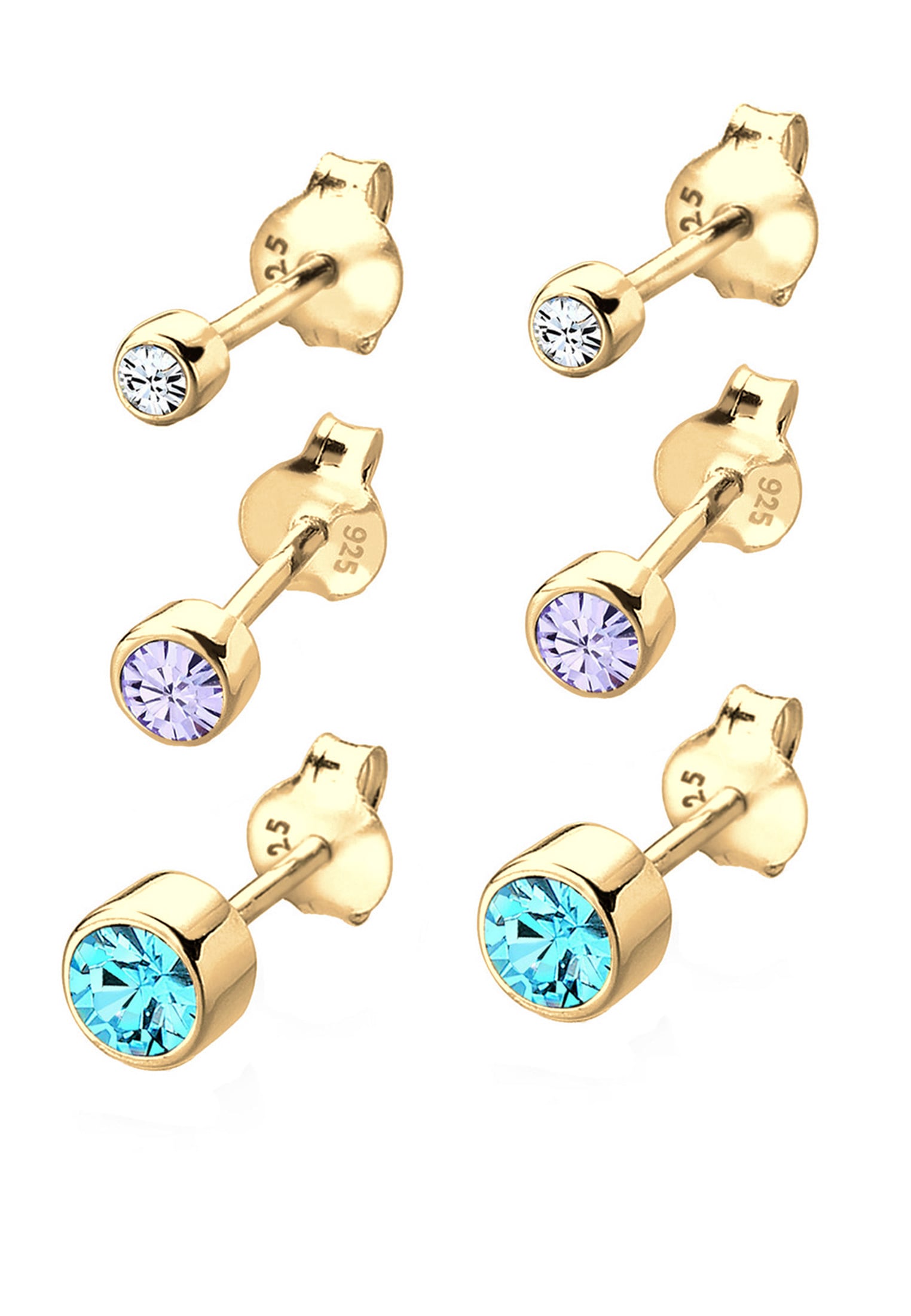 Elli Ohrstecker-Set »Ohrringe (Set, 6 tlg) rund 925 Silber, mit Kristallen von Swarovski®«